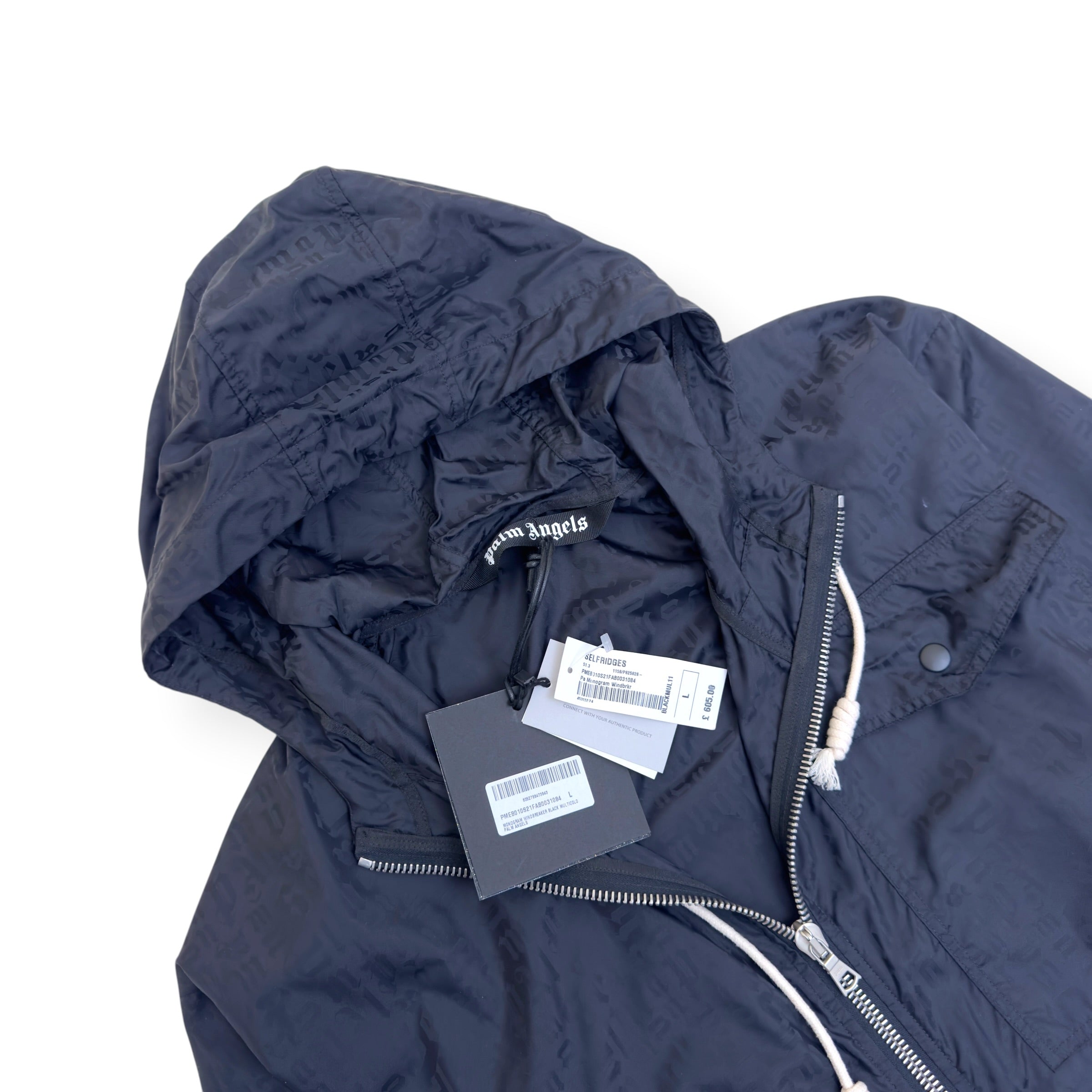 PALM ANGELS MONOGRAM WINDBREAKER JACKET BLACK L