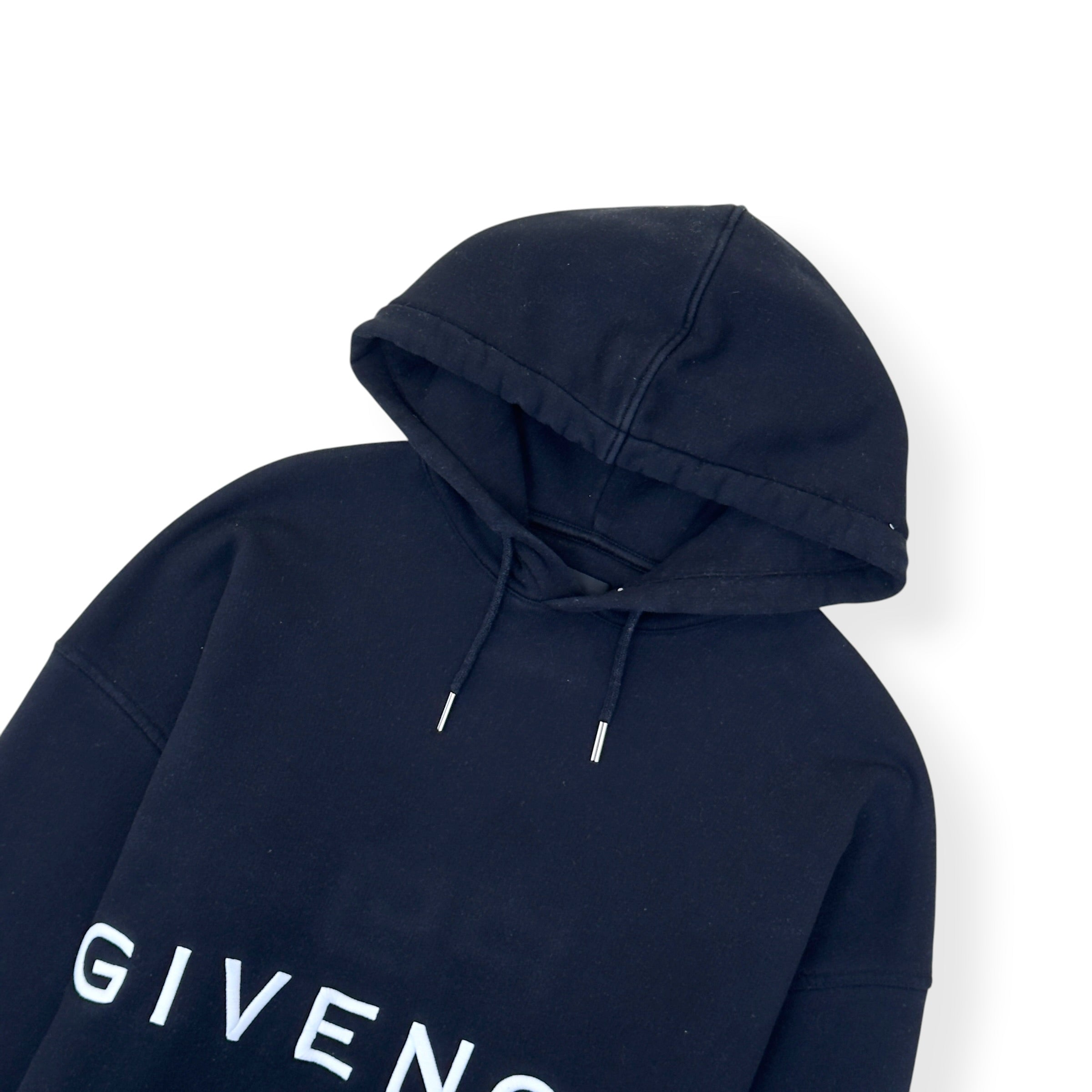 GIVENCHY LOGO EMBROIDERED COTTON HOODIE BLACK / WHITE L