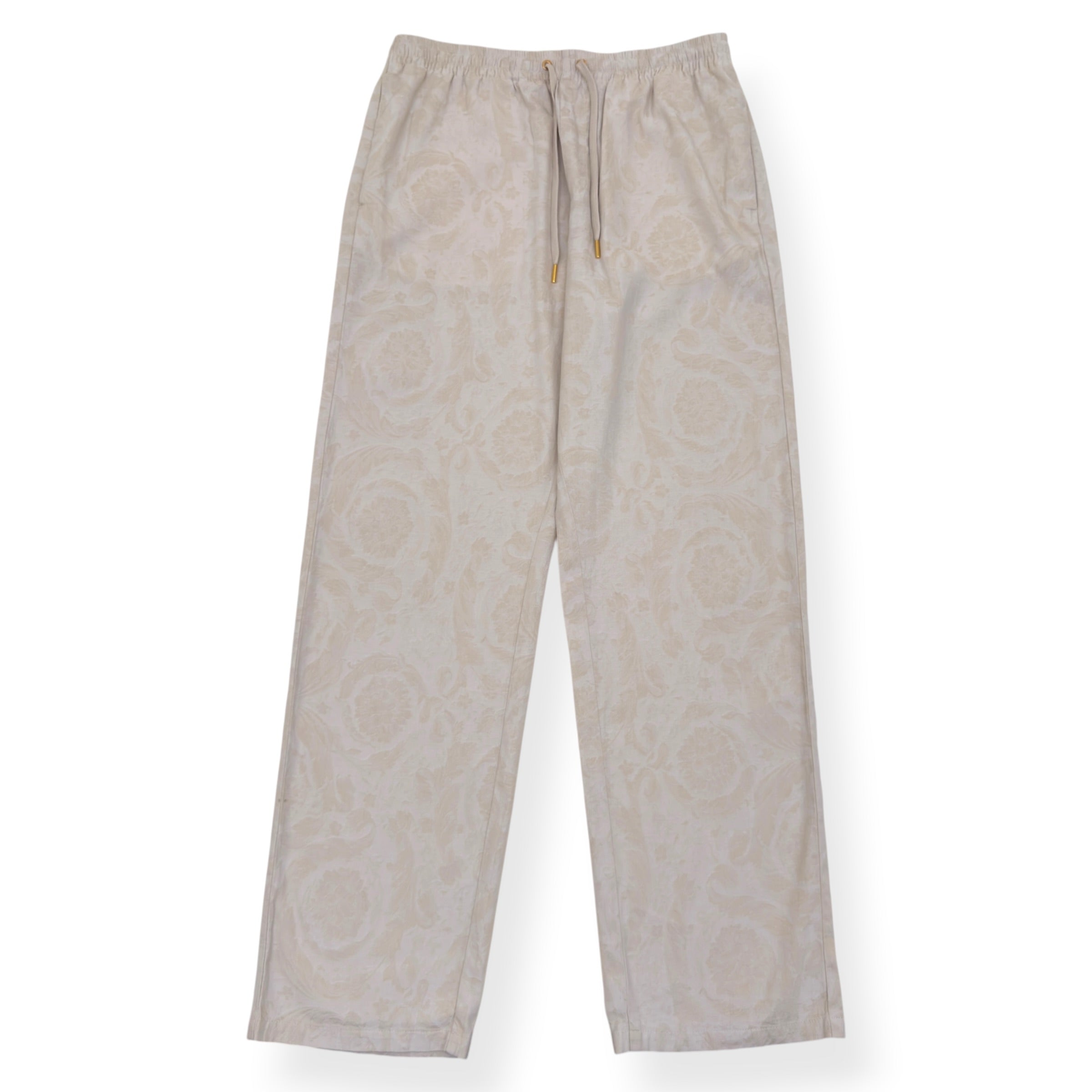 VERSACE BAROCCO CHAMBRAY JACQUARD DRAWSTRING TROUSERS BEIGE 54 / XL