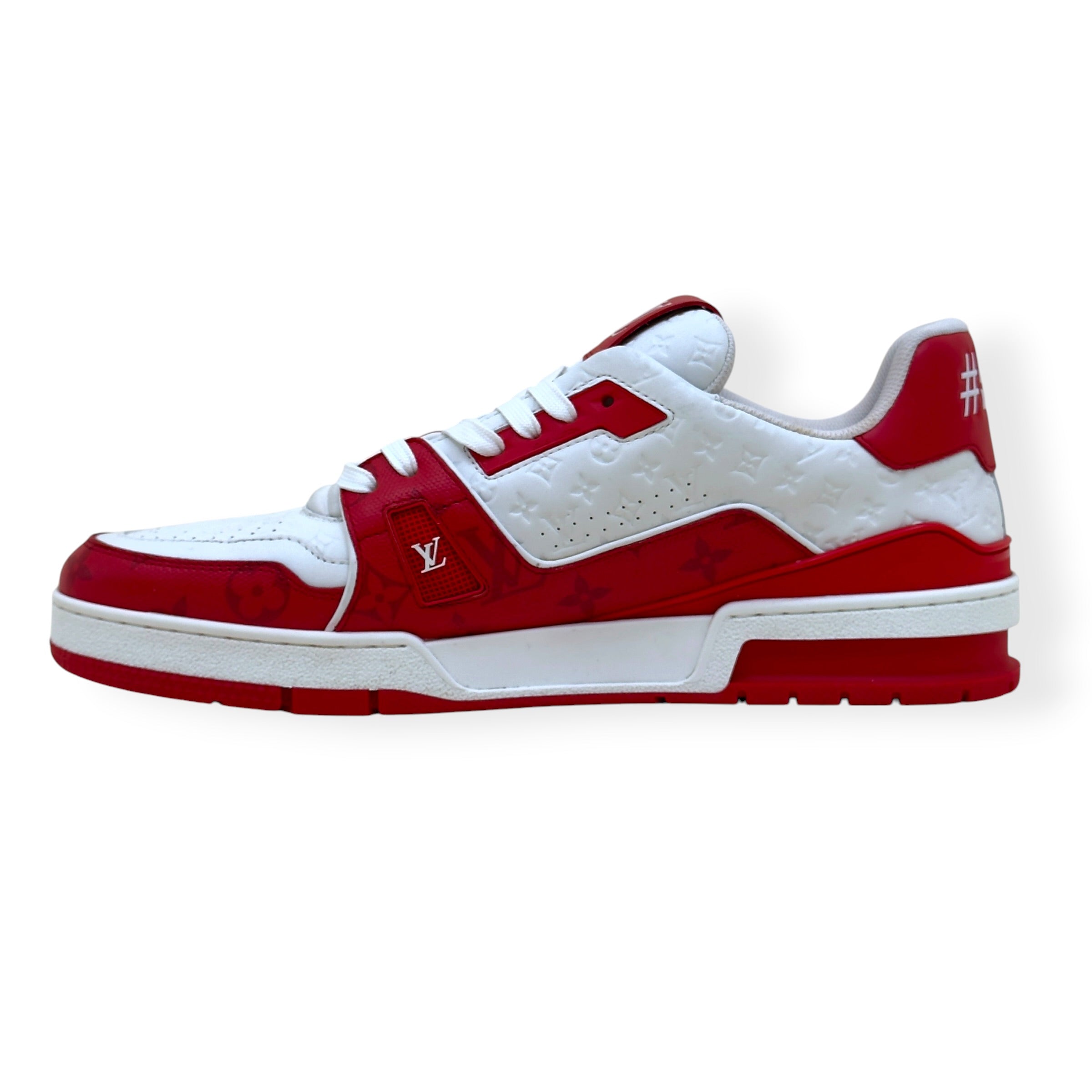 LOUIS VUITTON LV TRAINER SNEAKER RED WHITE MONOGRAM UK10