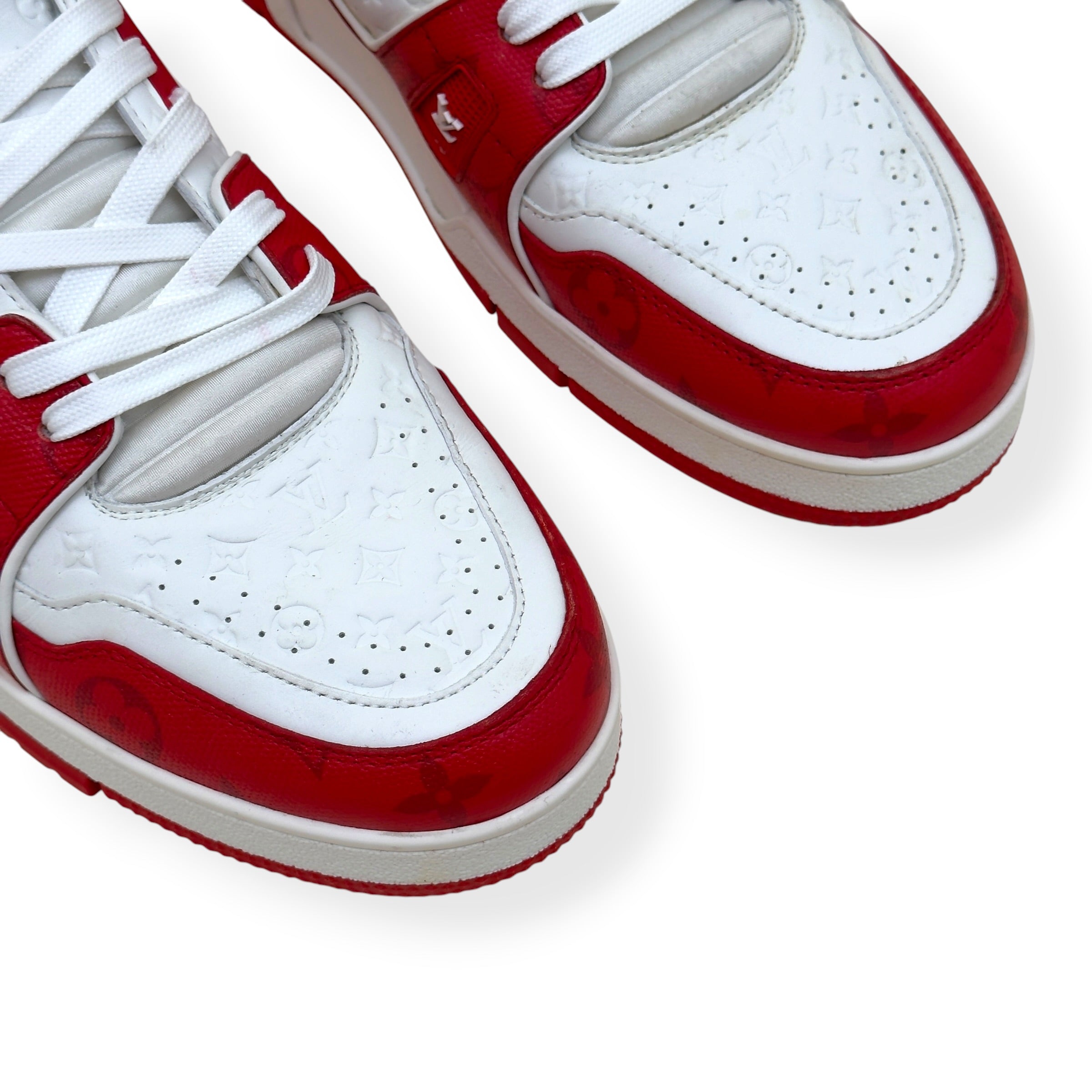 LOUIS VUITTON LV TRAINER SNEAKER RED WHITE MONOGRAM UK10
