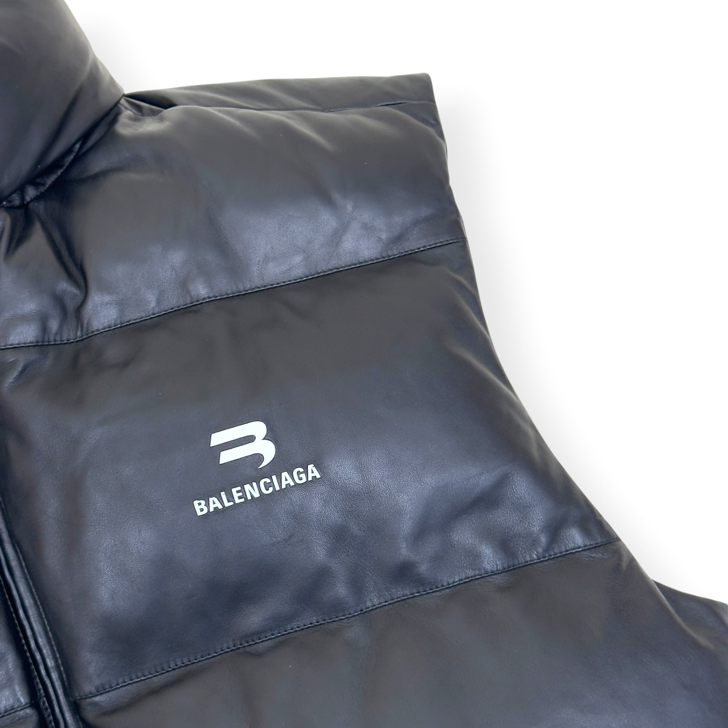 BALENCIAGA OVERSIZED SPORTY B SOFT LEATHER PUFFER VEST BLACK S