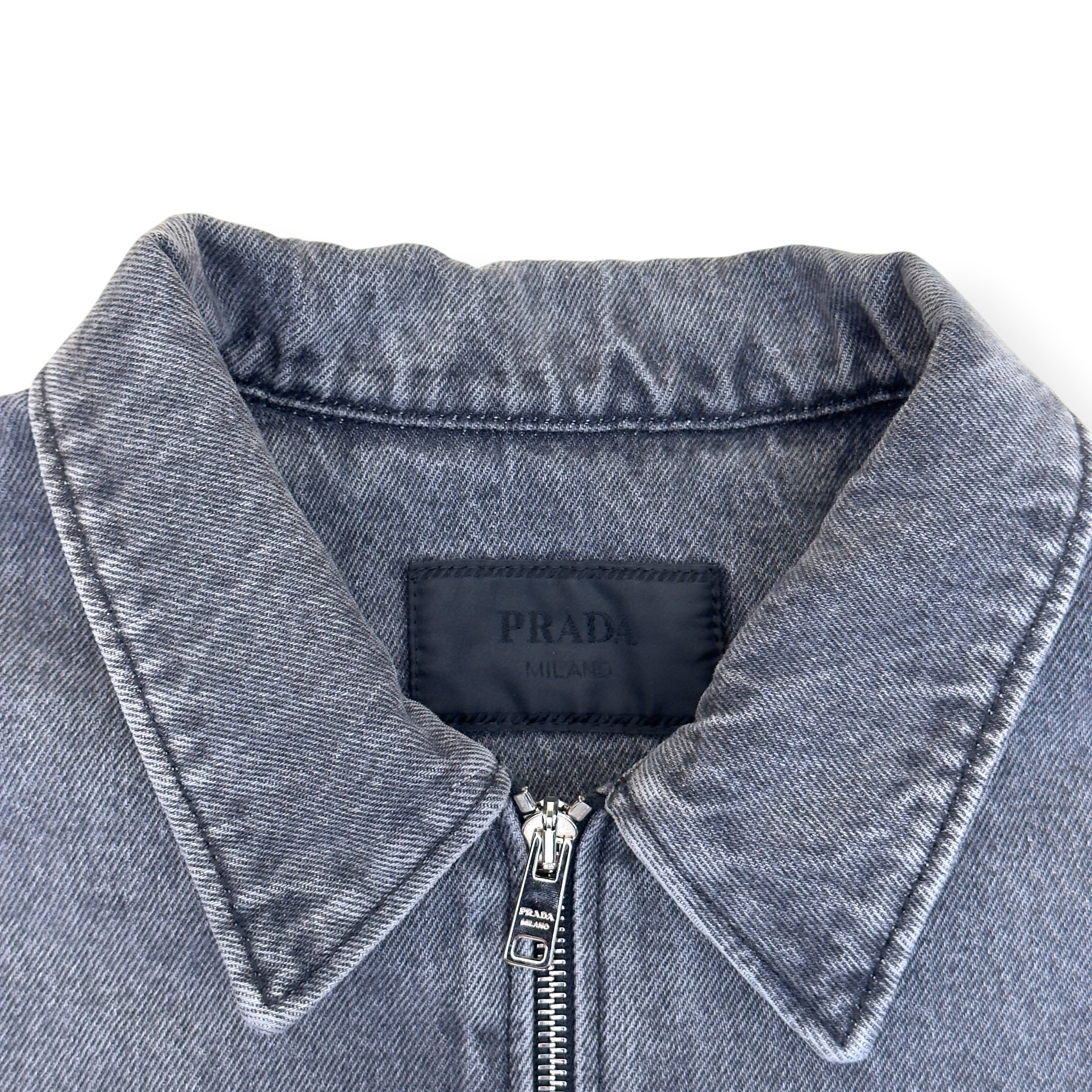PRADA TRIANGLE LOGO DENIM ZIP OVERSHIRT GREY XXL