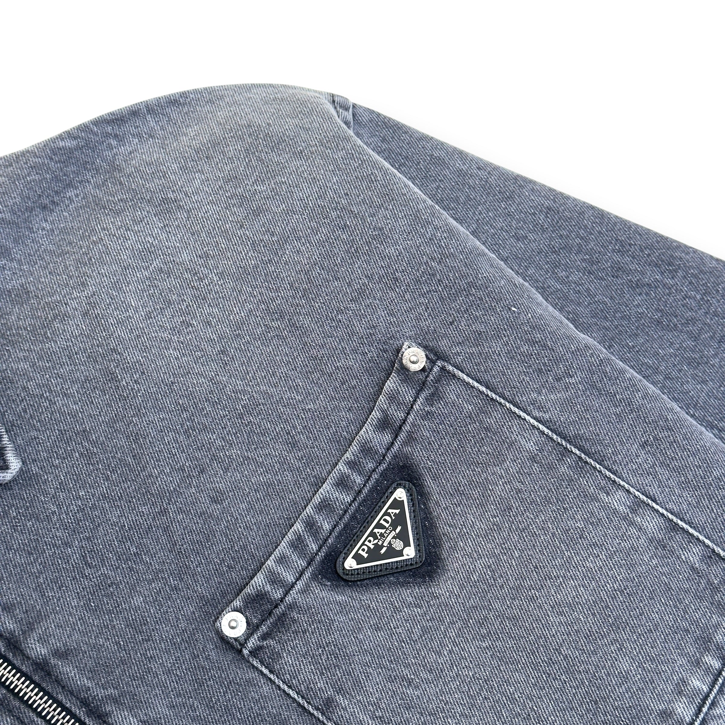PRADA TRIANGLE LOGO DENIM ZIP OVERSHIRT GREY XXL