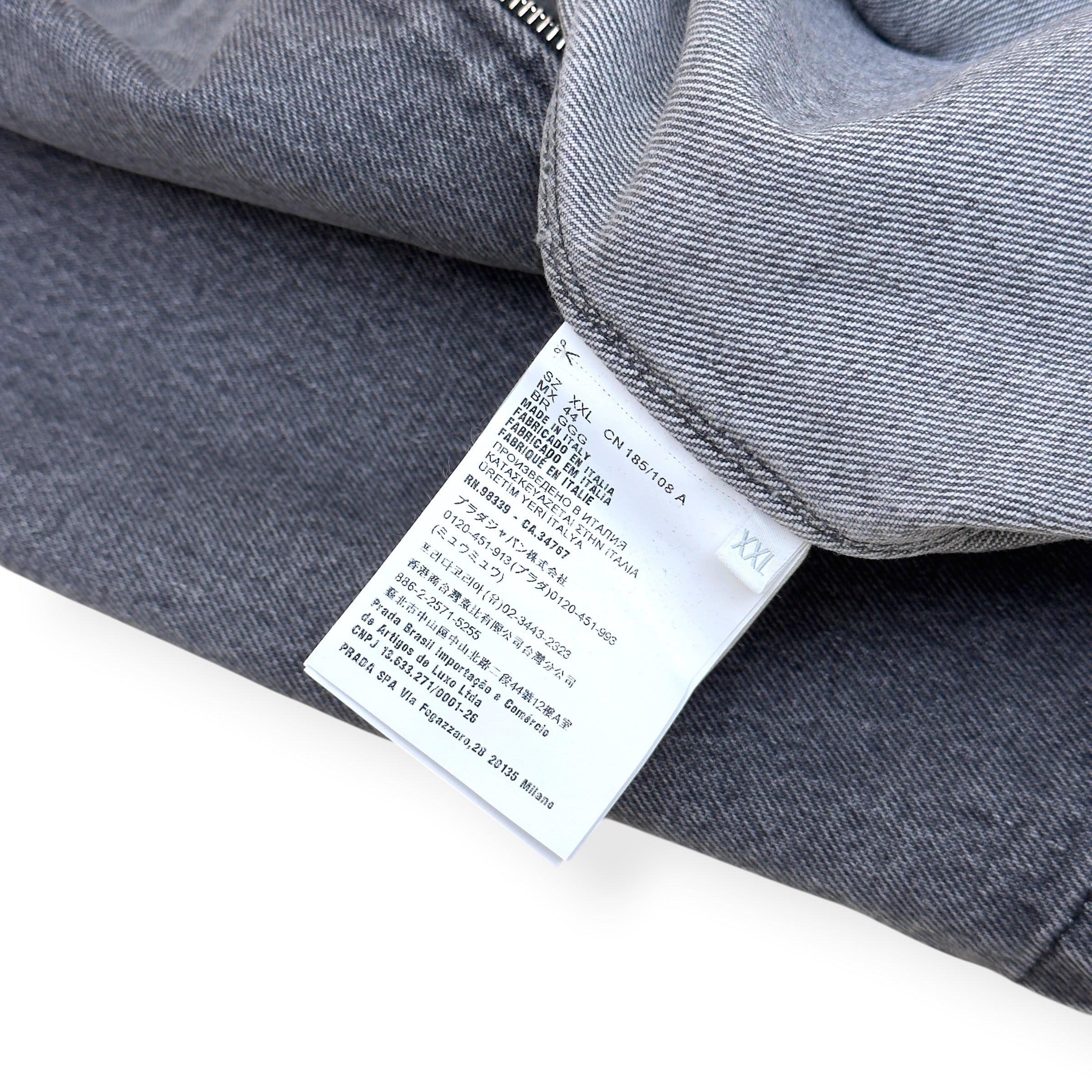 PRADA TRIANGLE LOGO DENIM ZIP OVERSHIRT GREY XXL