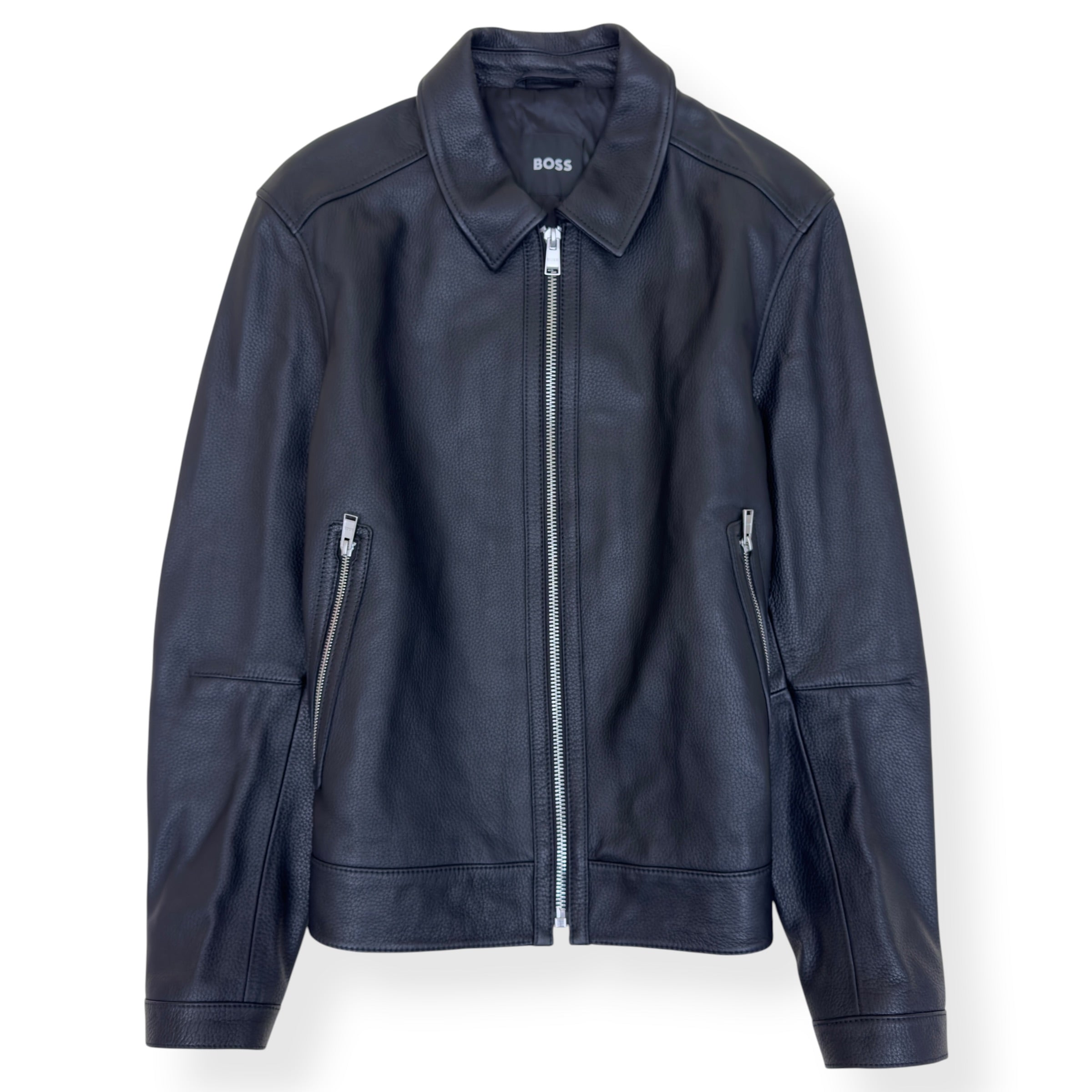 BOSS LEATHER ZIP JACKET NAVY 52 / XL