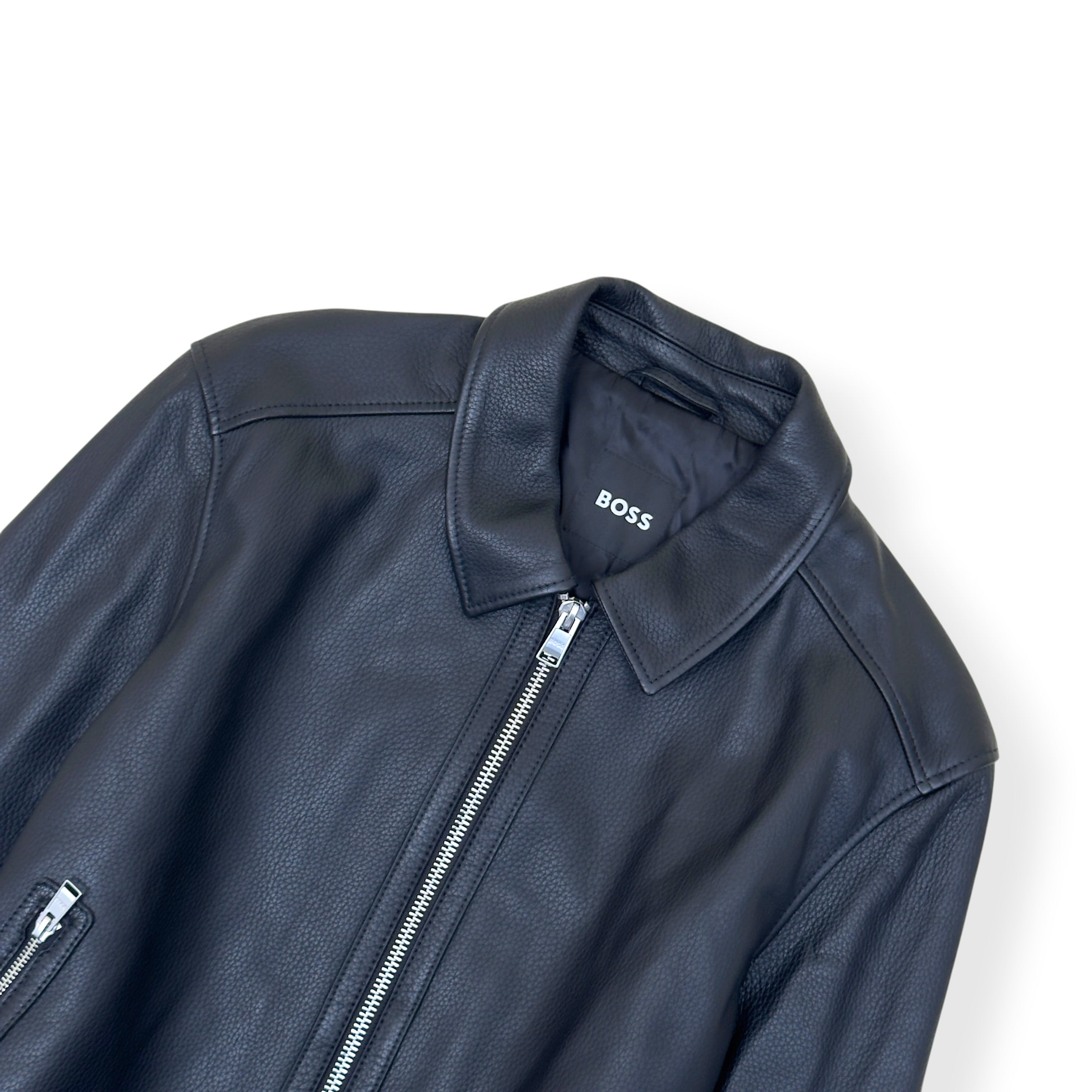 BOSS LEATHER ZIP JACKET NAVY 52 / XL