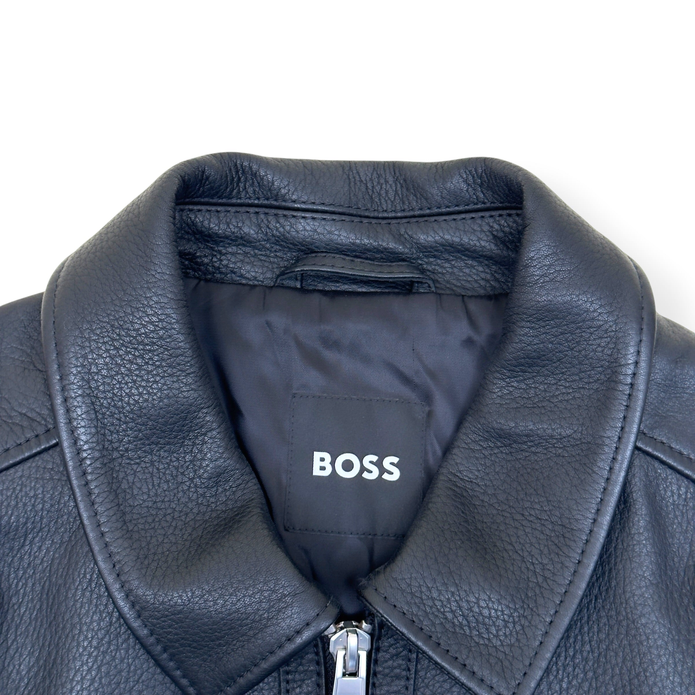 BOSS LEATHER ZIP JACKET NAVY 52 / XL