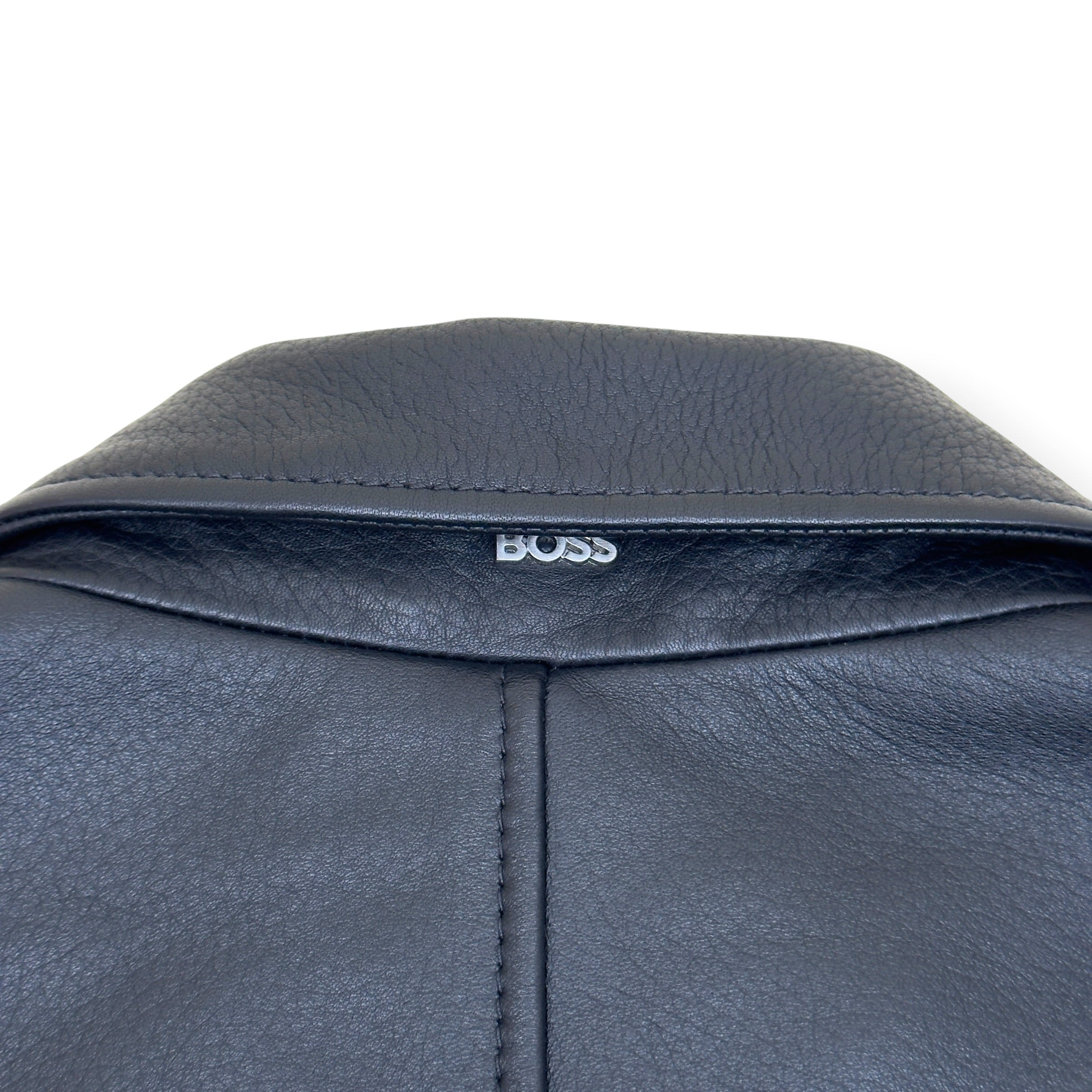 BOSS LEATHER ZIP JACKET NAVY 52 / XL
