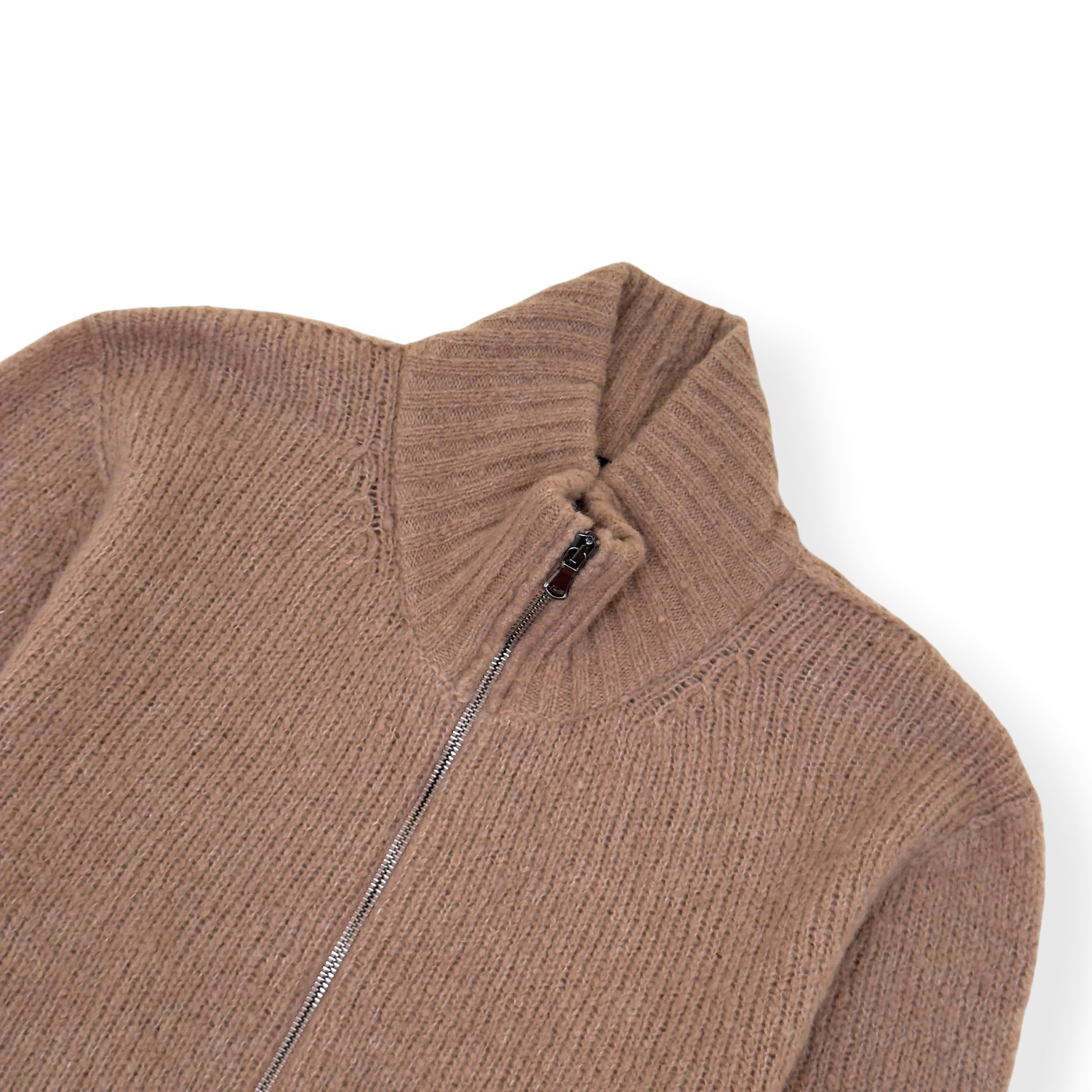 THOM SWEENEY MERINO / CASHMERE RIBBED ZIP-UP CARDIGAN CAMEL M