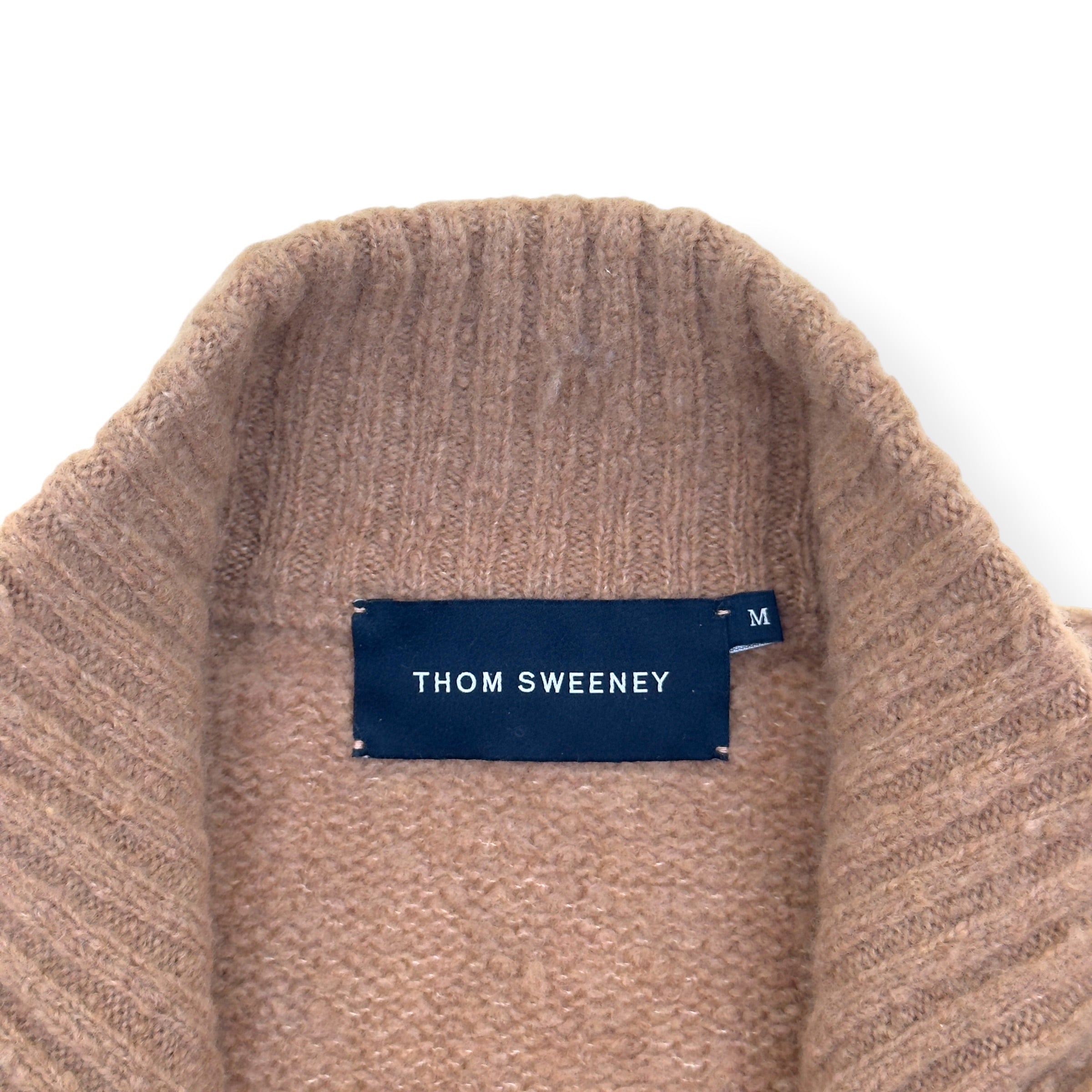 THOM SWEENEY MERINO / CASHMERE RIBBED ZIP-UP CARDIGAN CAMEL M
