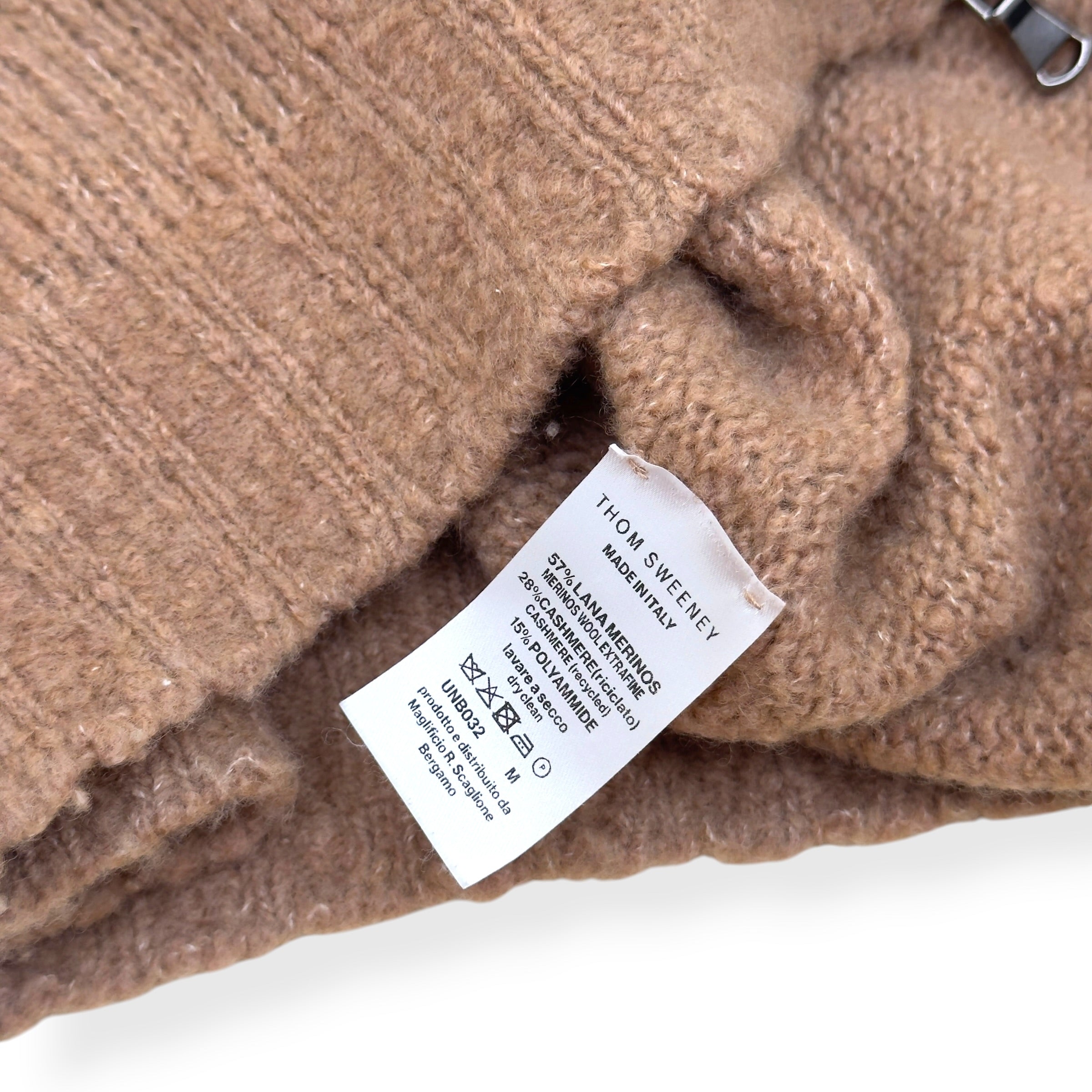 THOM SWEENEY MERINO / CASHMERE RIBBED ZIP-UP CARDIGAN CAMEL M