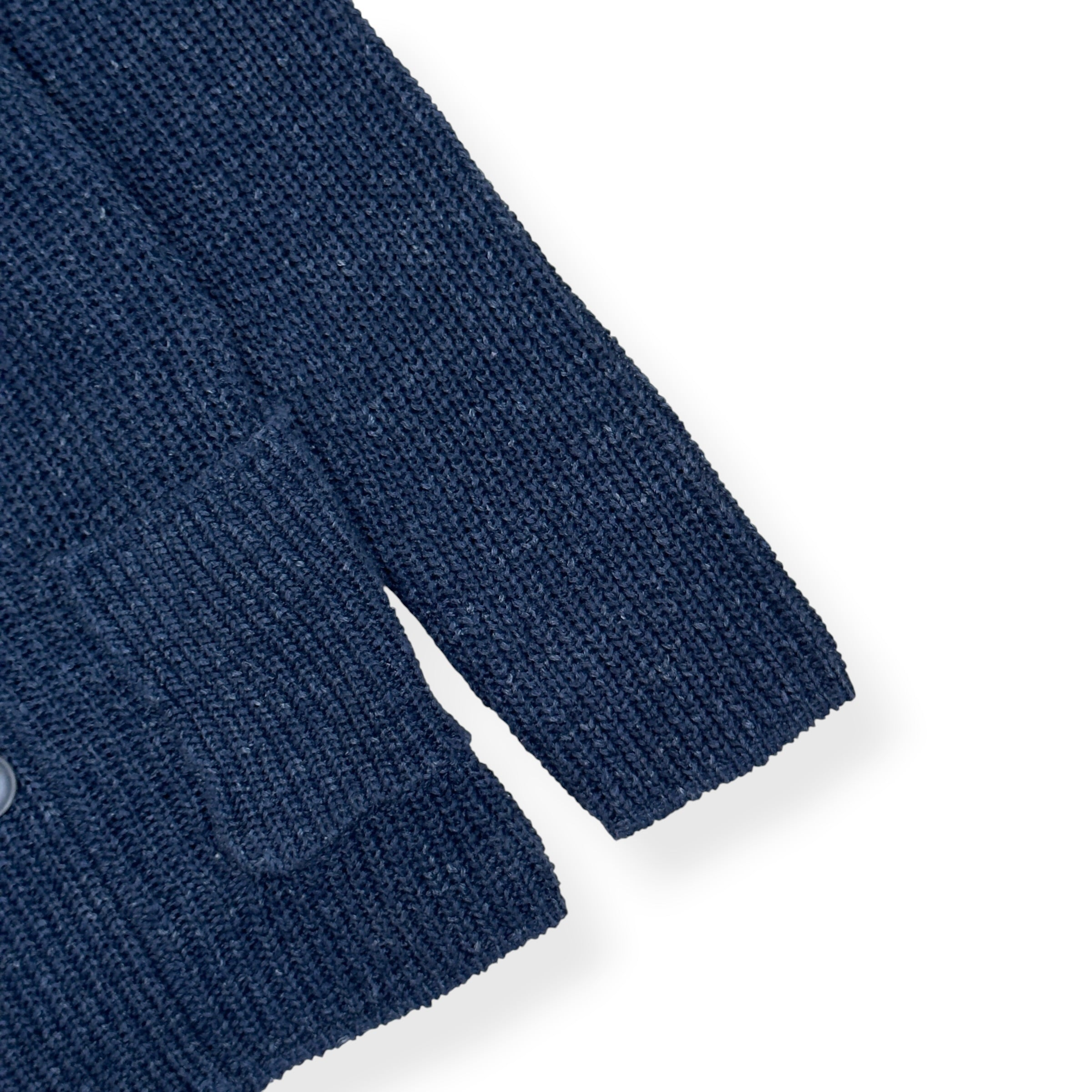 THOM SWEENEY LINEN SHAWL COLLAR RIBBED CARDIGAN BLUE M