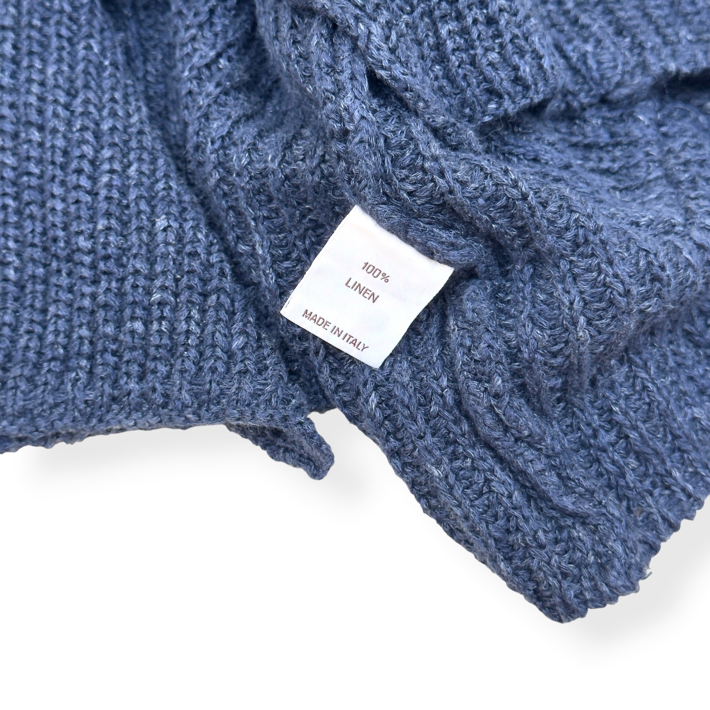 THOM SWEENEY LINEN SHAWL COLLAR RIBBED CARDIGAN BLUE M