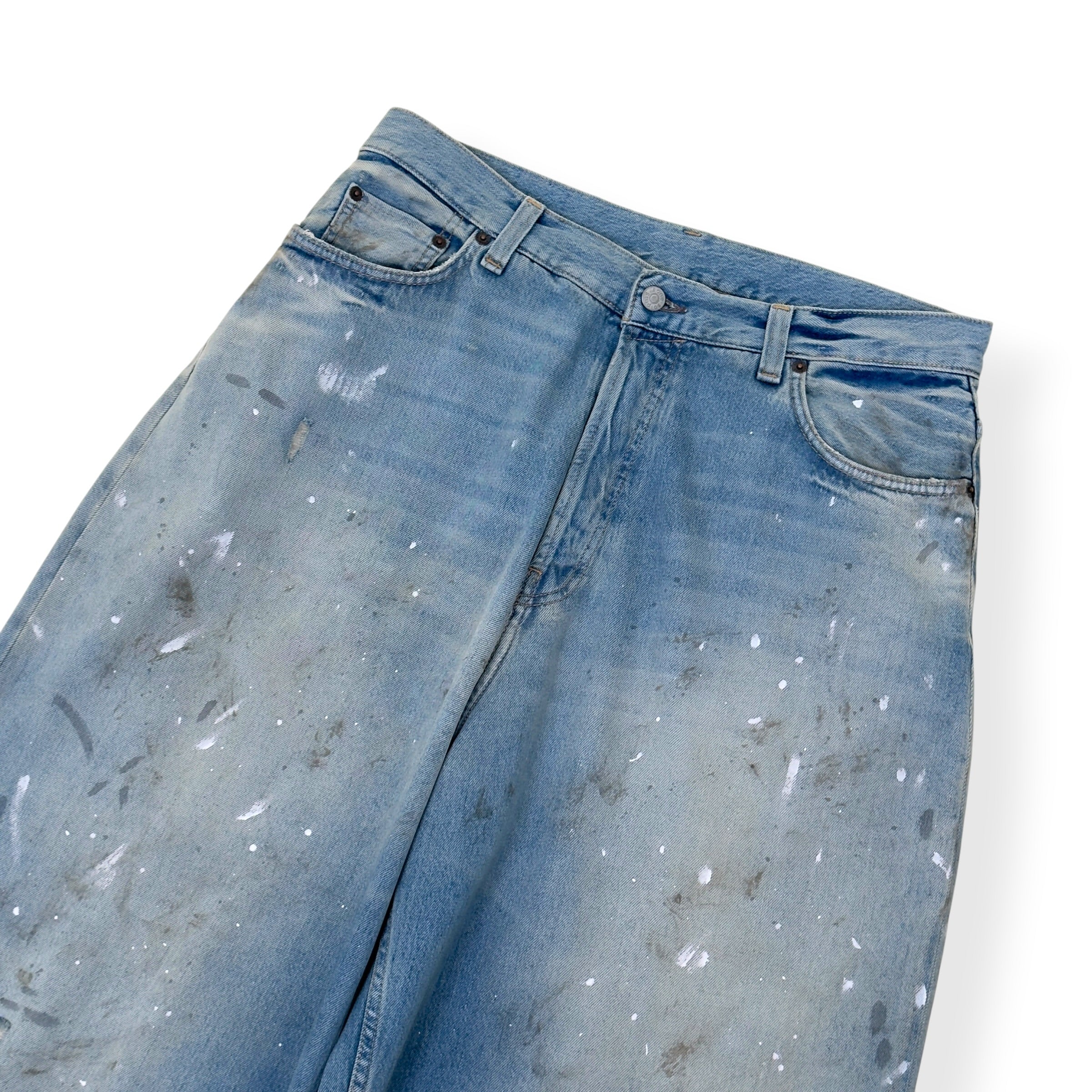 ACNE STUDIOS 2023M PAINT SPLATTER WIDE LEG JEANS BLUE EUR 50 / L