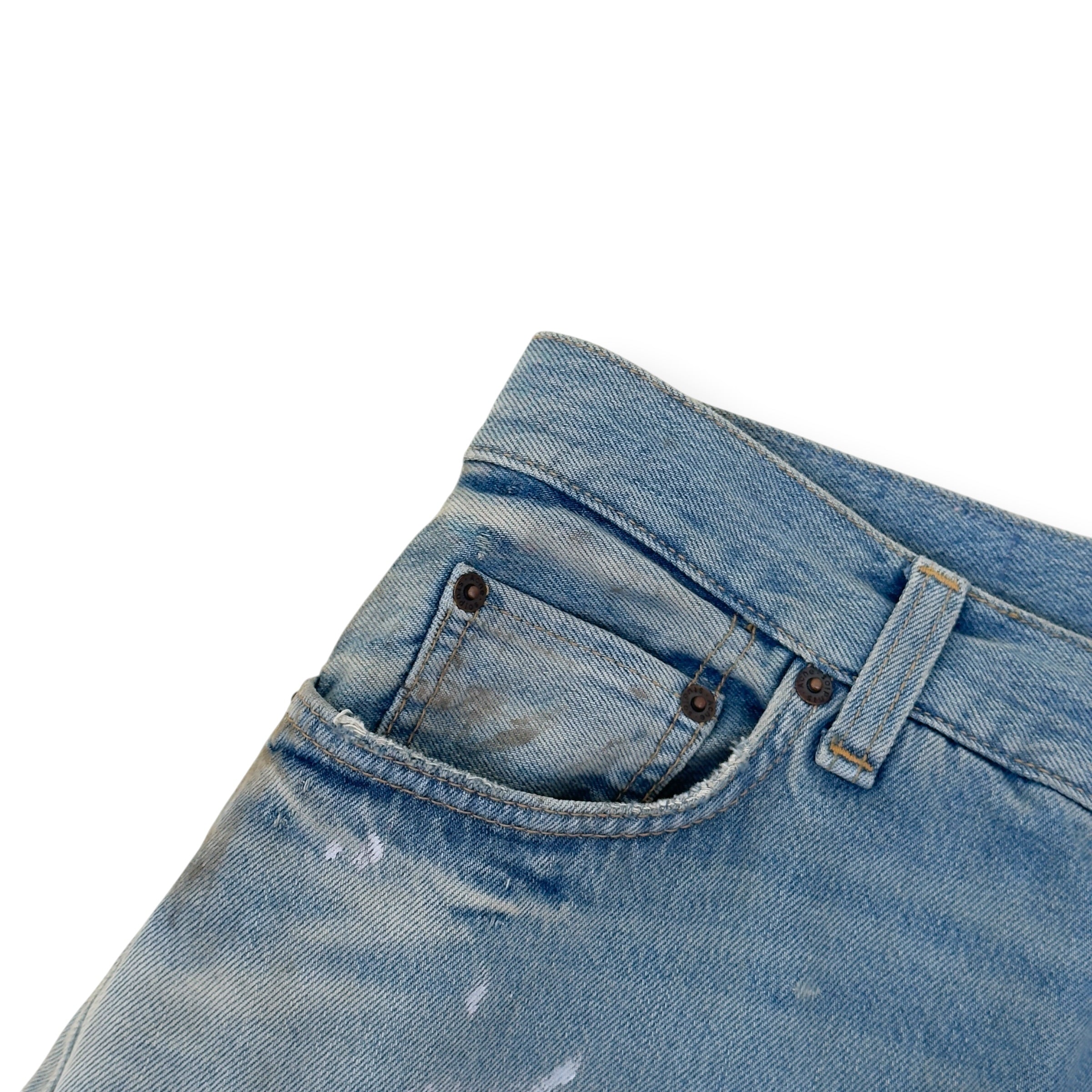 ACNE STUDIOS 2023M PAINT SPLATTER WIDE LEG JEANS BLUE EUR 50 / L