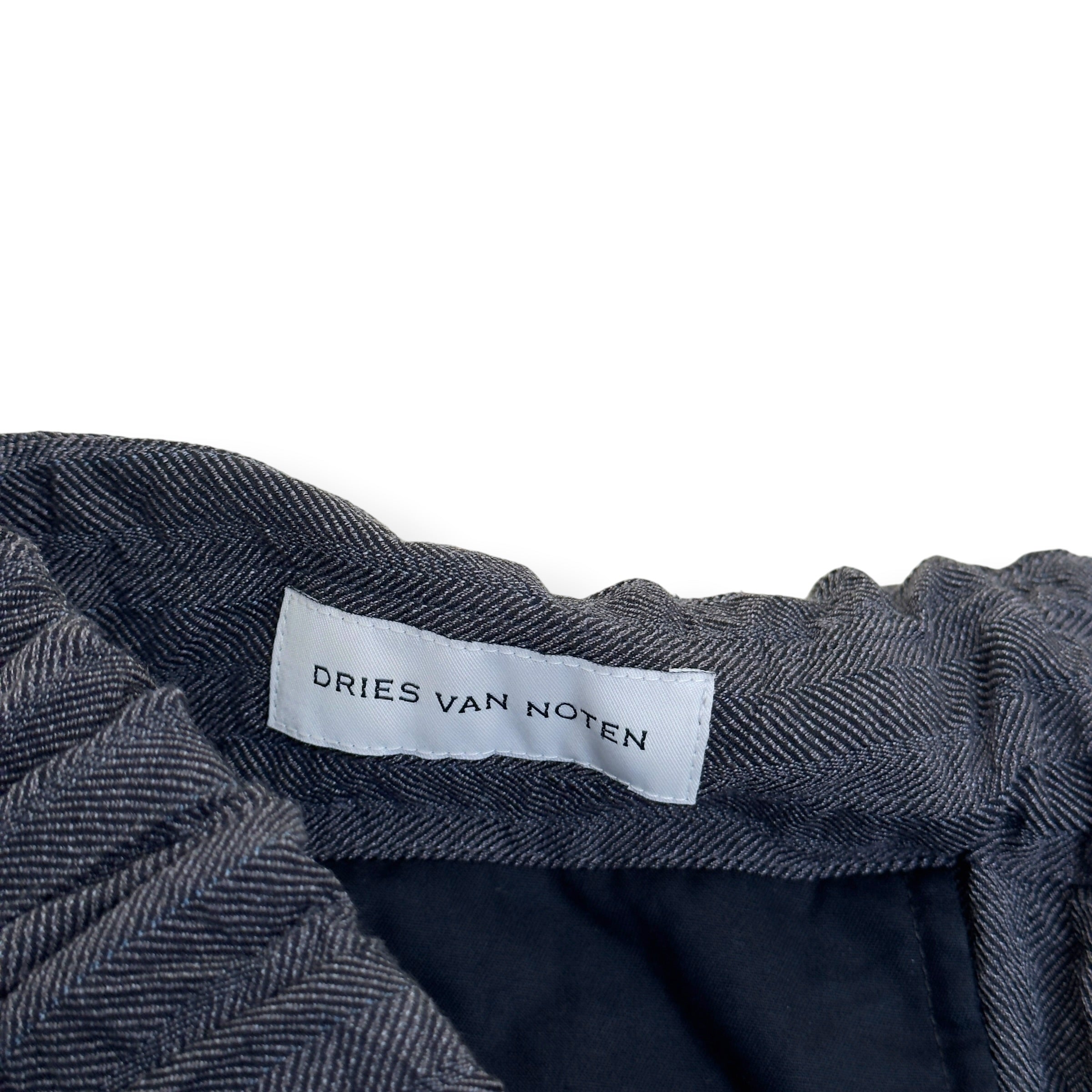 DRIES VAN NOTEN HERRINGBONE WIDE LEG TROUSERS GREY L