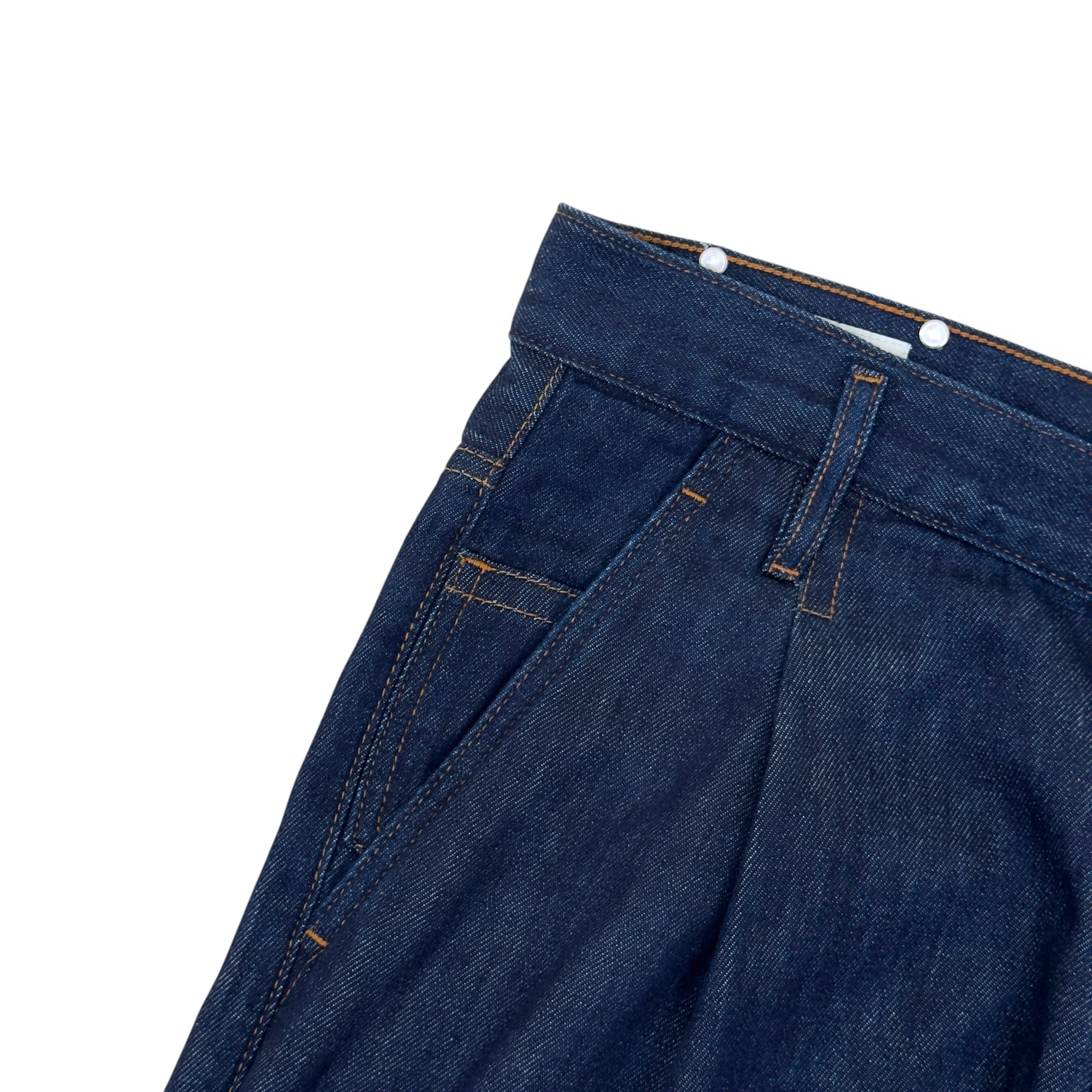 DRIES VAN NOTEN PLEATED WIDE LEG DENIM TROUSERS INDIGO 33 / M