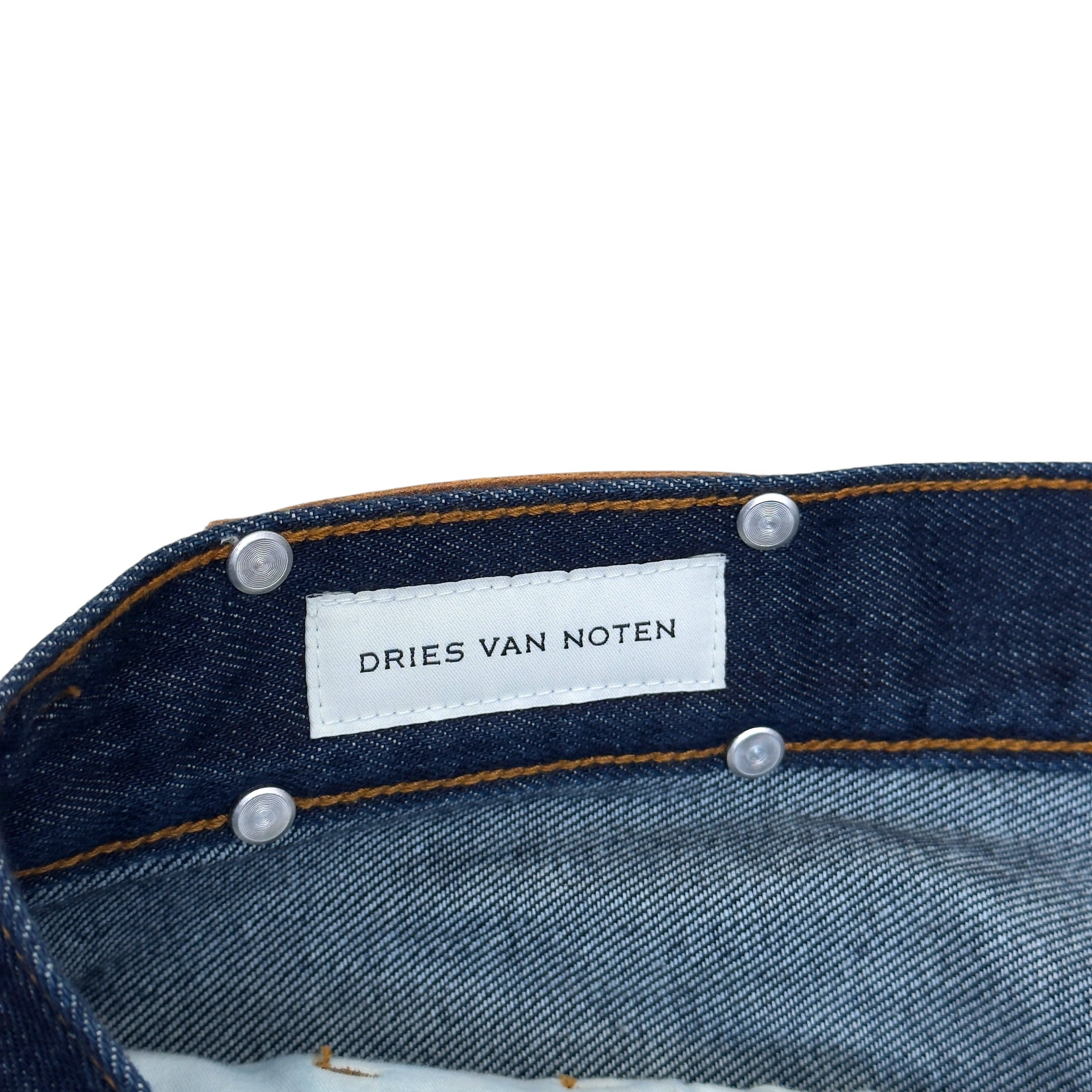 DRIES VAN NOTEN PLEATED WIDE LEG DENIM TROUSERS INDIGO 33 / M