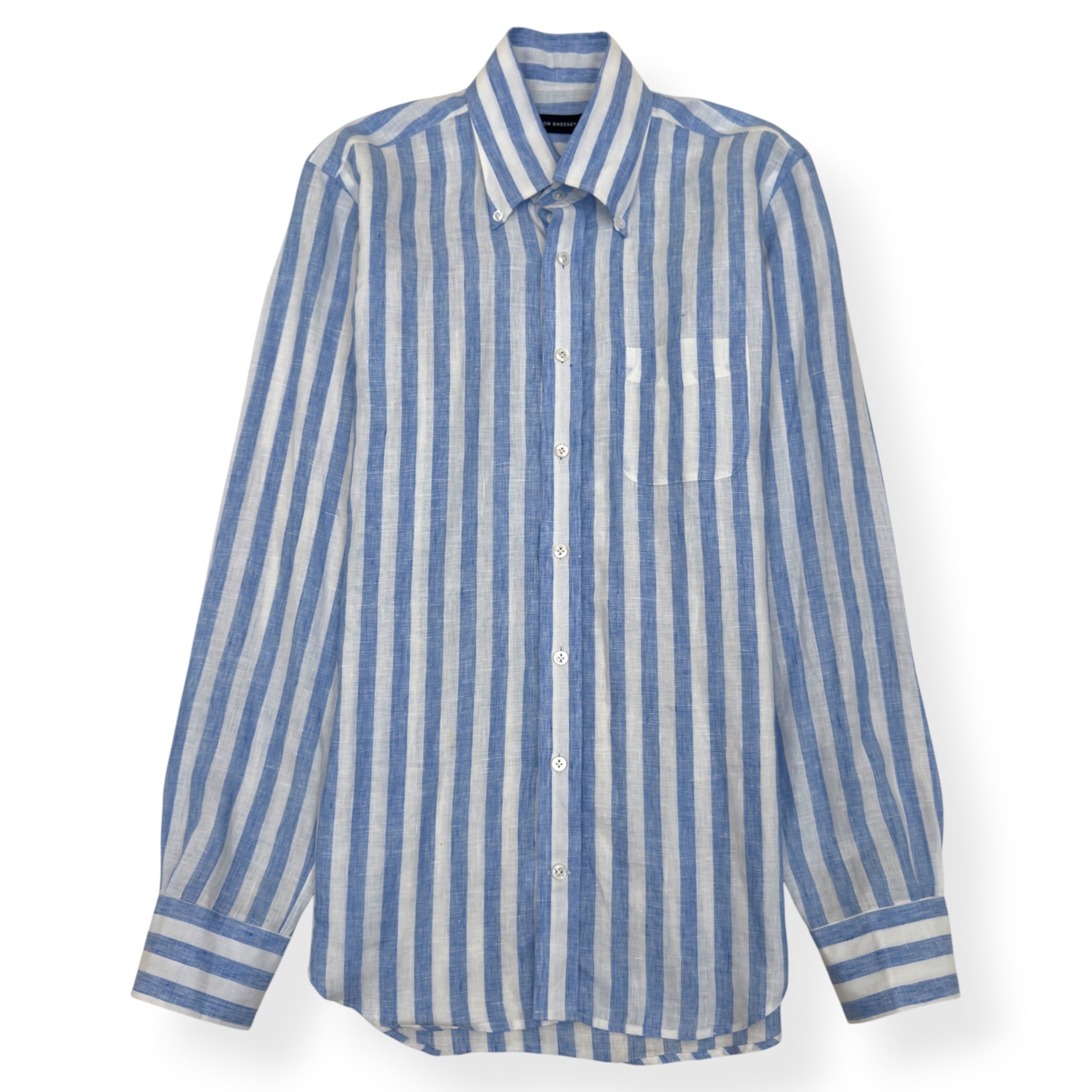 THOM SWEENEY STRIPED LINEN SHIRT BLUE WHITE 16 / L