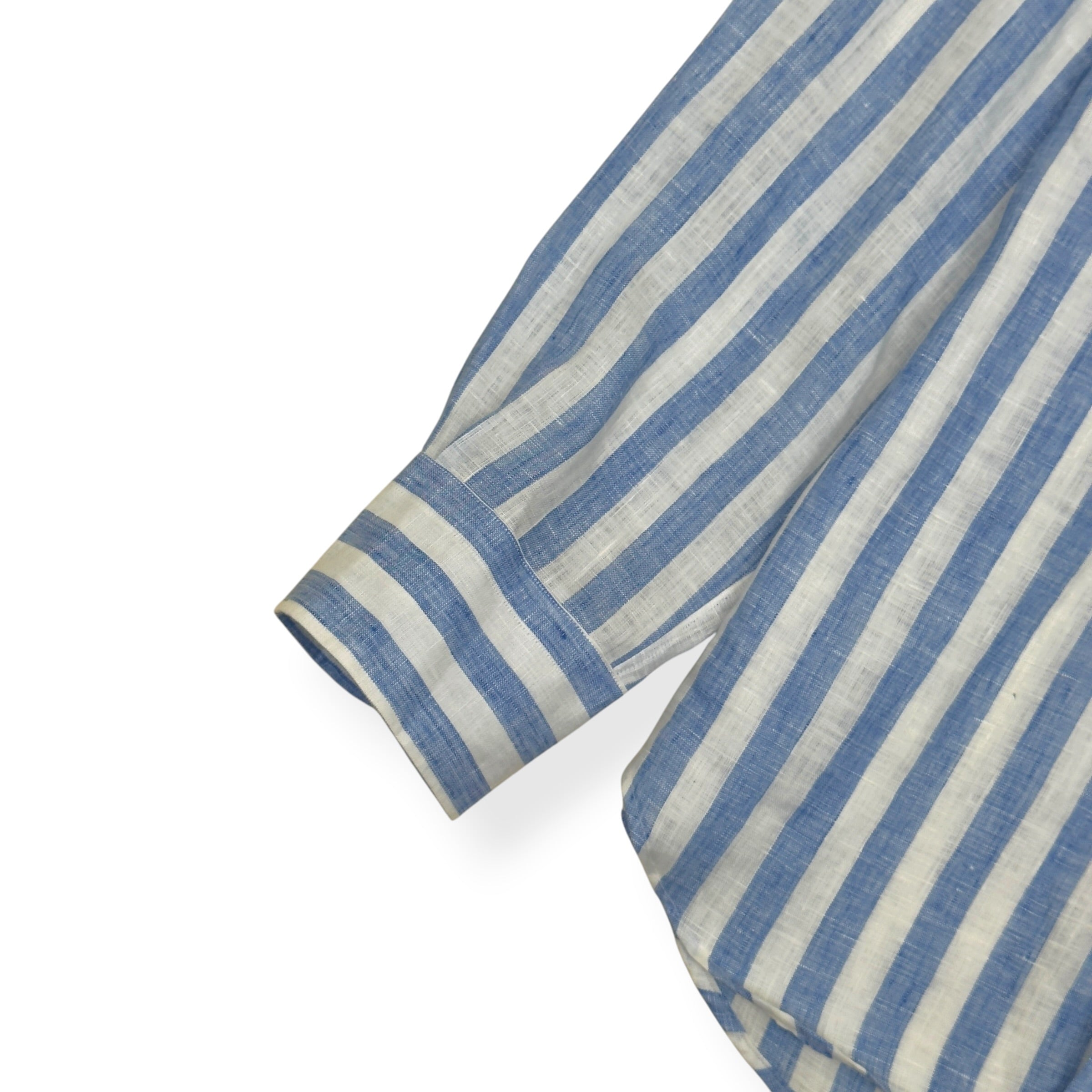 THOM SWEENEY STRIPED LINEN SHIRT BLUE WHITE 16 / L