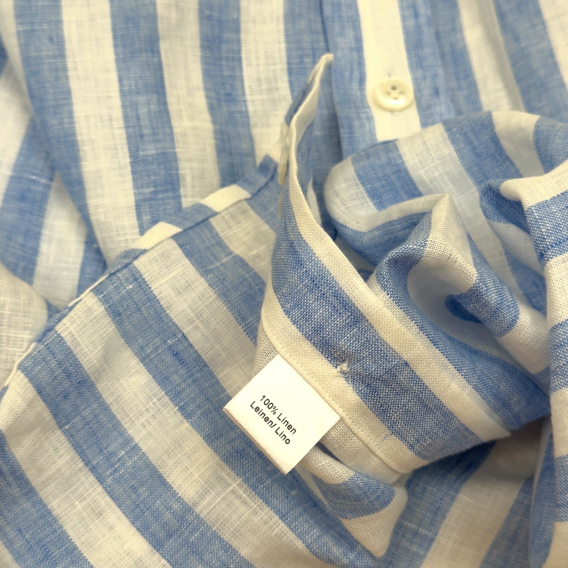 THOM SWEENEY STRIPED LINEN SHIRT BLUE WHITE 16 / L