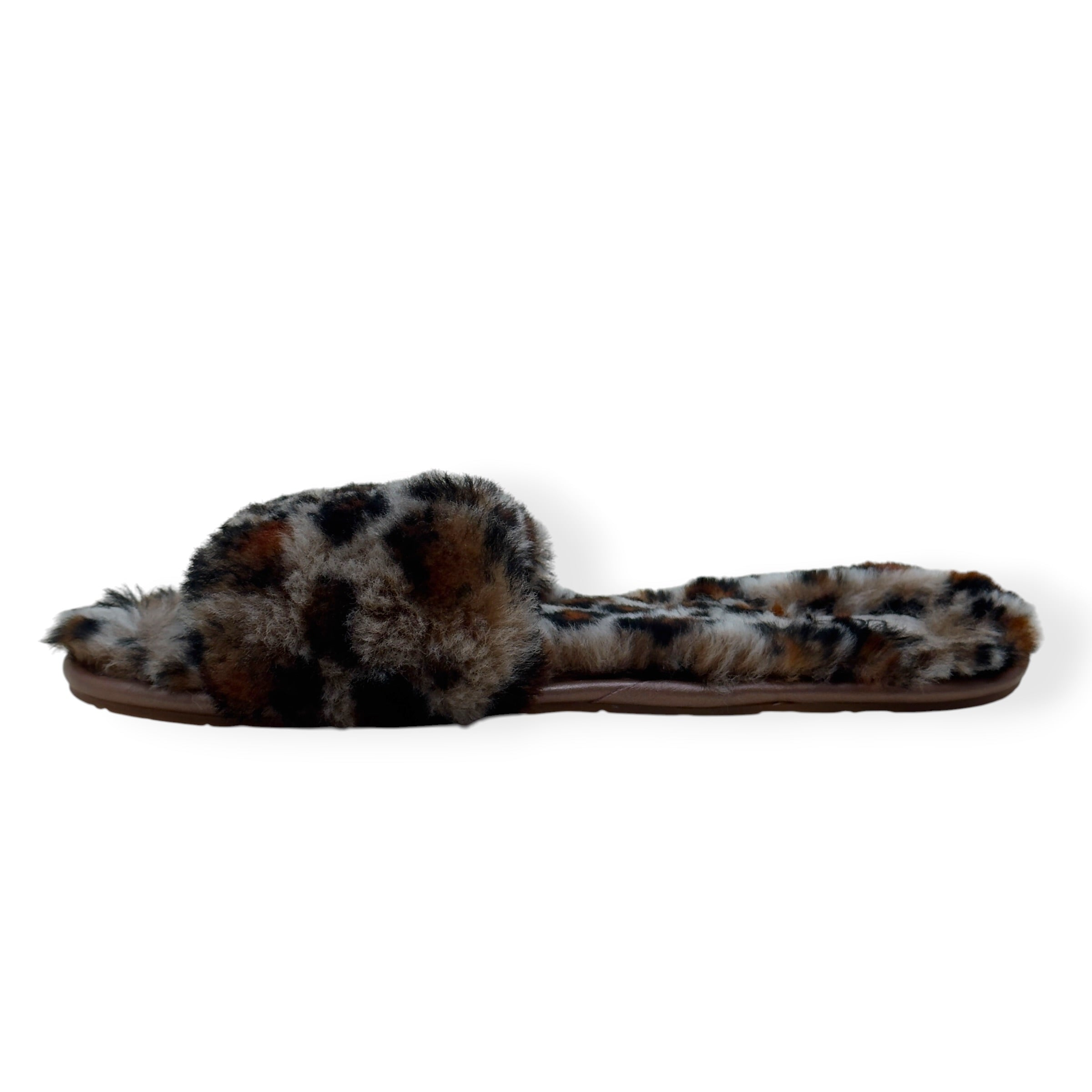 UGG FLUFF YEAH SLIDE II LEOPARD PRINT SLIPPER BROWN UK7