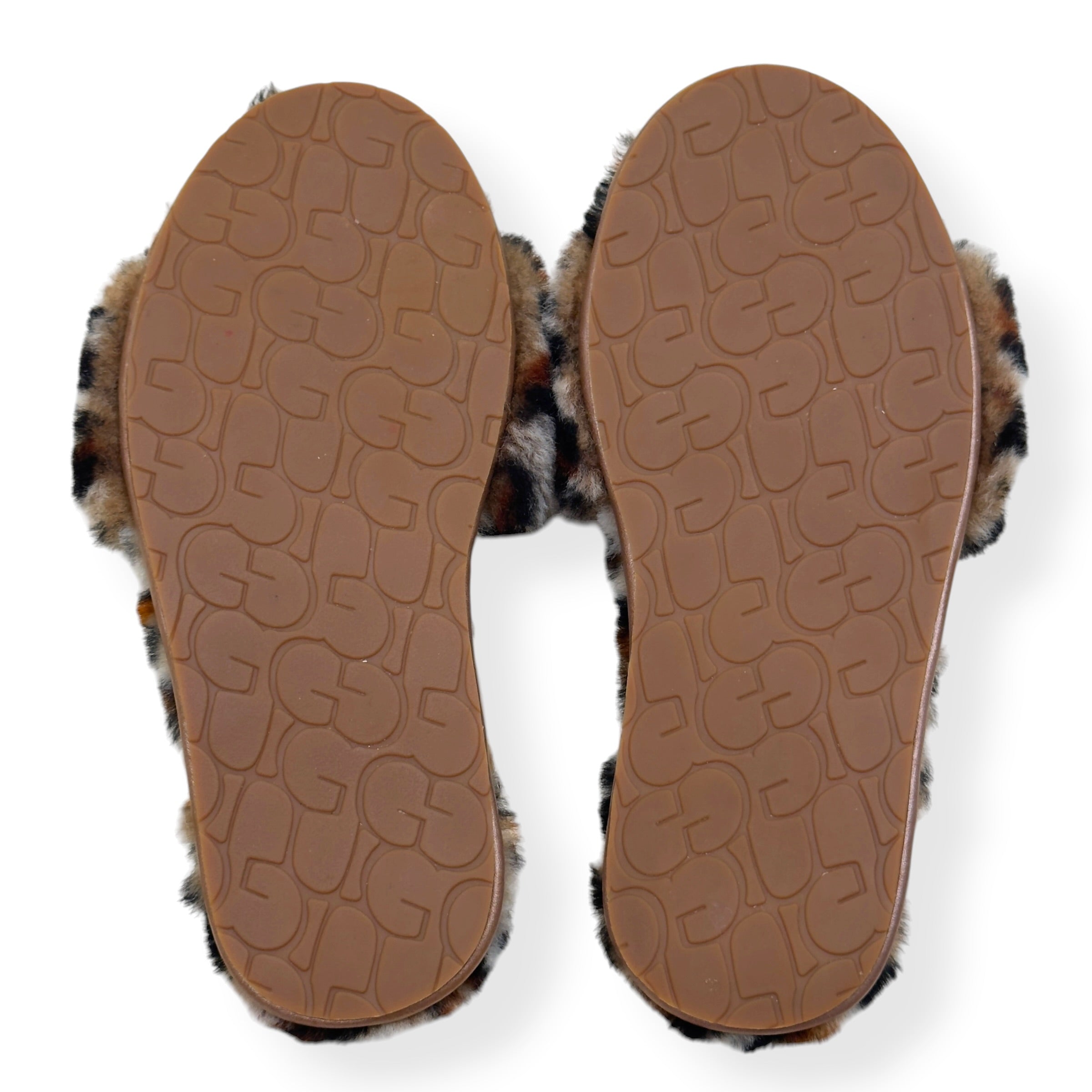 UGG FLUFF YEAH SLIDE II LEOPARD PRINT SLIPPER BROWN UK7