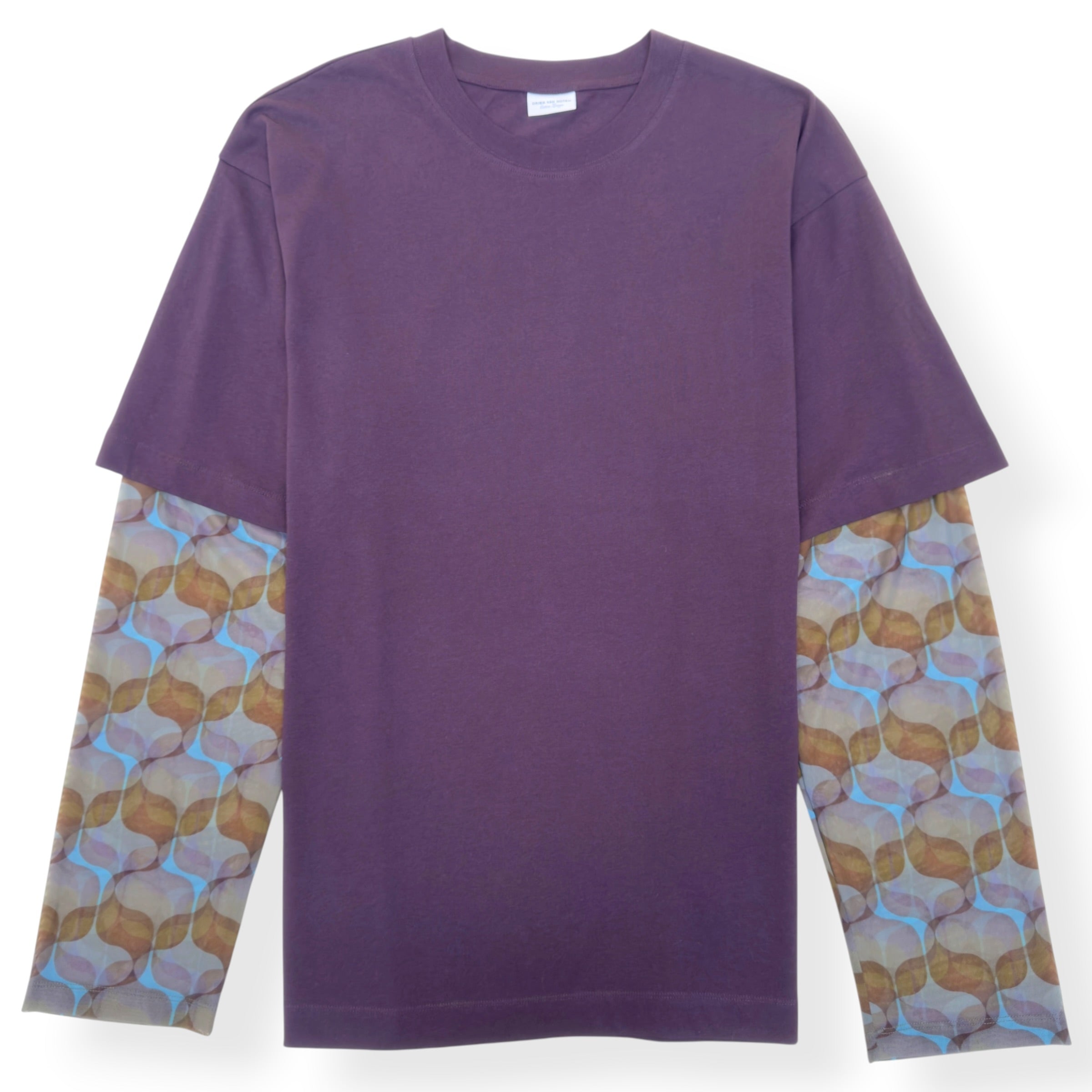 DRIES VAN NOTEN LAYERED PRINT LONG SLEEVE T-SHIRT PURPLE XL