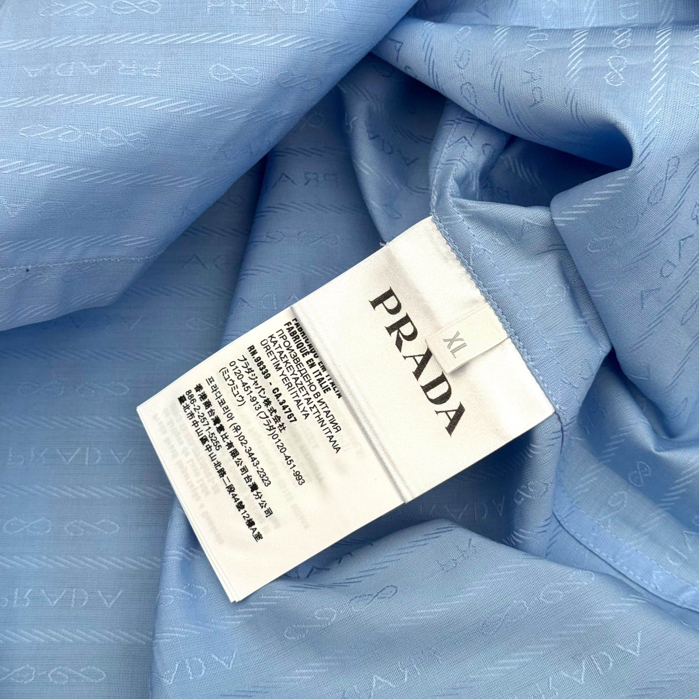 PRADA LOGO JACQUARD SHORT SLEEVE SHIRT BLUE XL