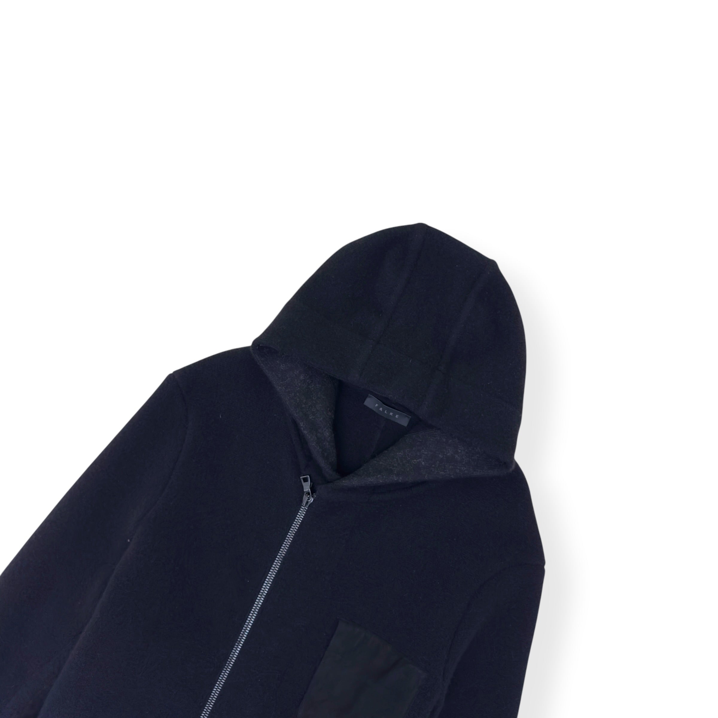 FALKE WOOL ZIP HOODED COAT BLACK SIZE 50 / L