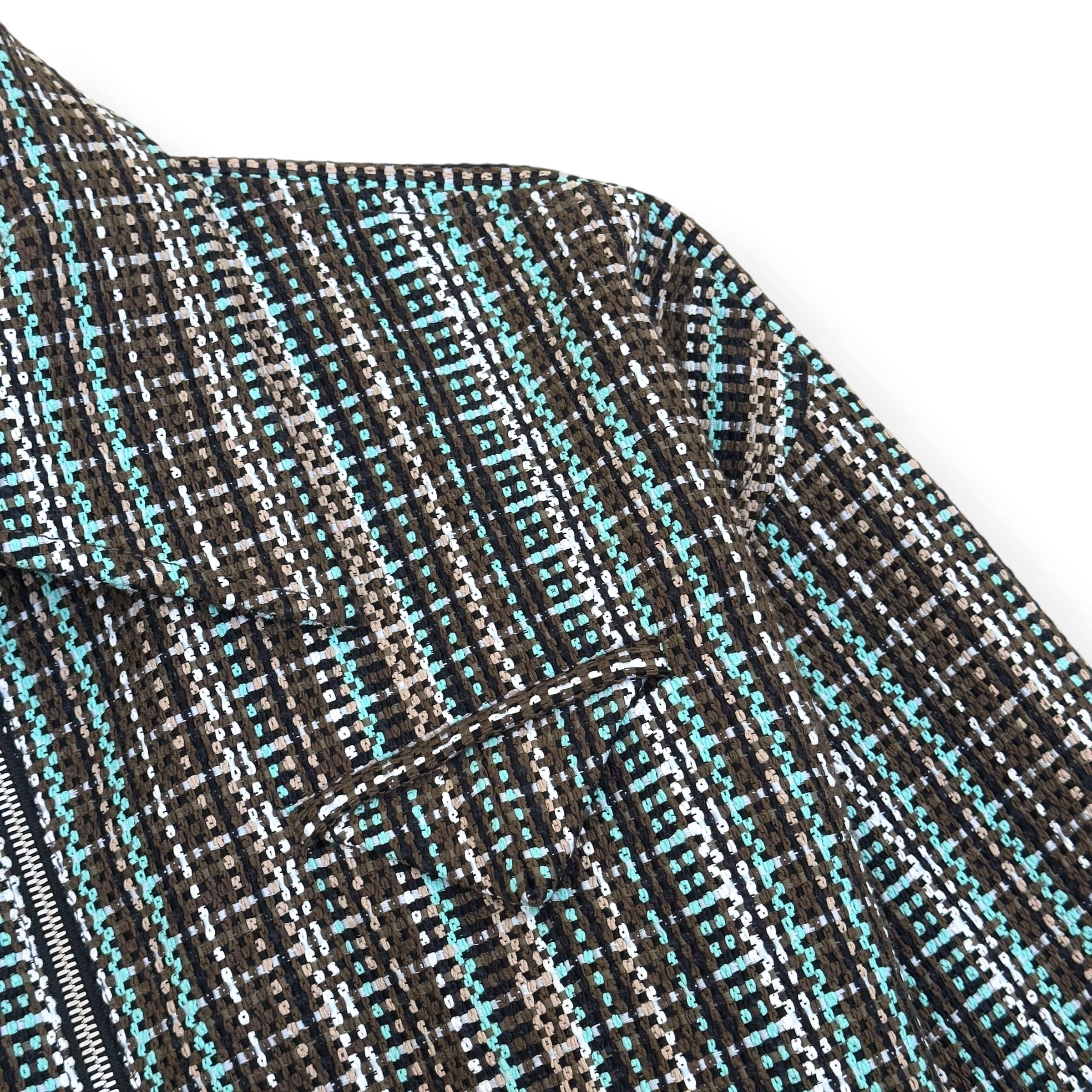 BOTTEGA VENETA TWEED ZIP-UP JACKET TEAL / BROWN 50 / M