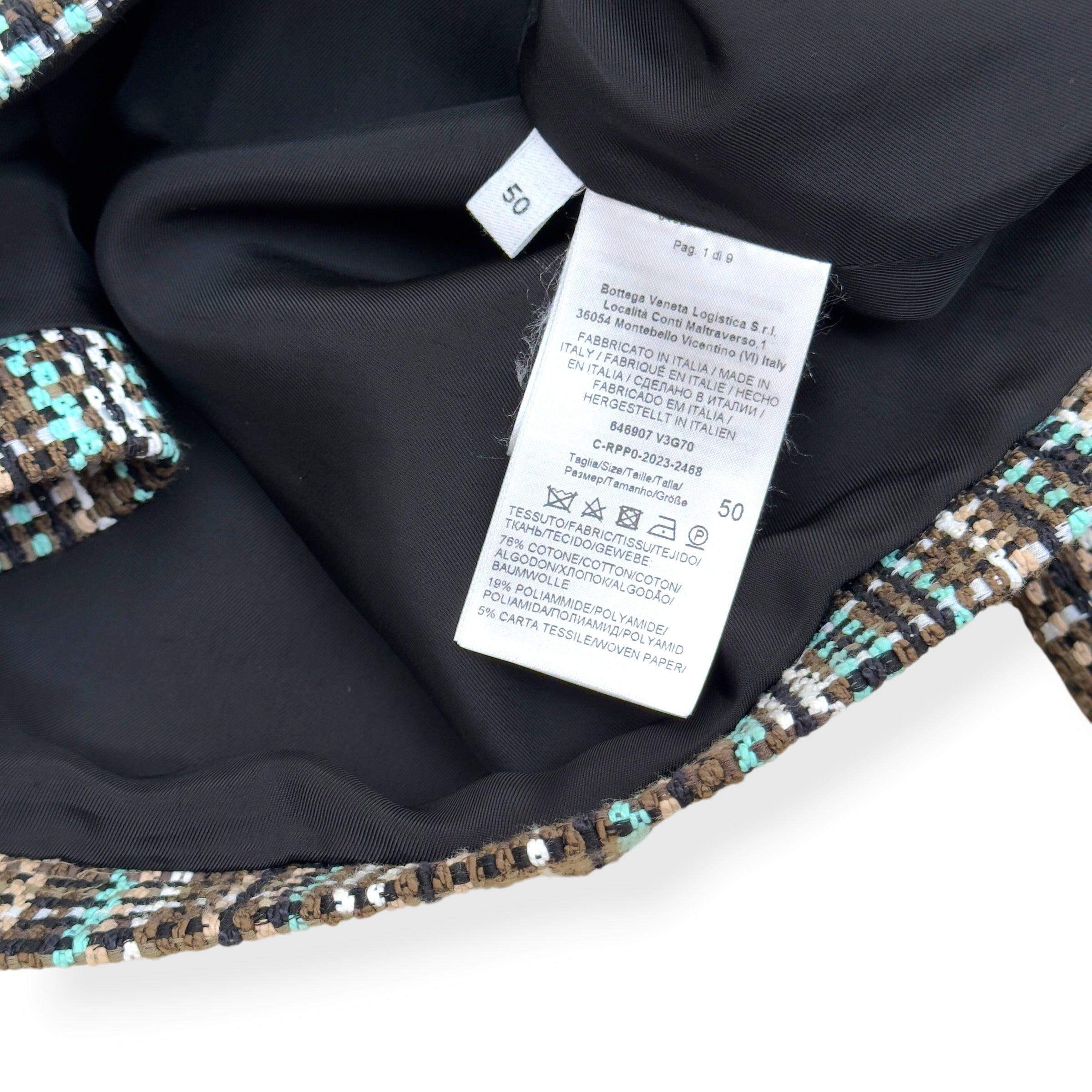 BOTTEGA VENETA TWEED ZIP-UP JACKET TEAL / BROWN 50 / M