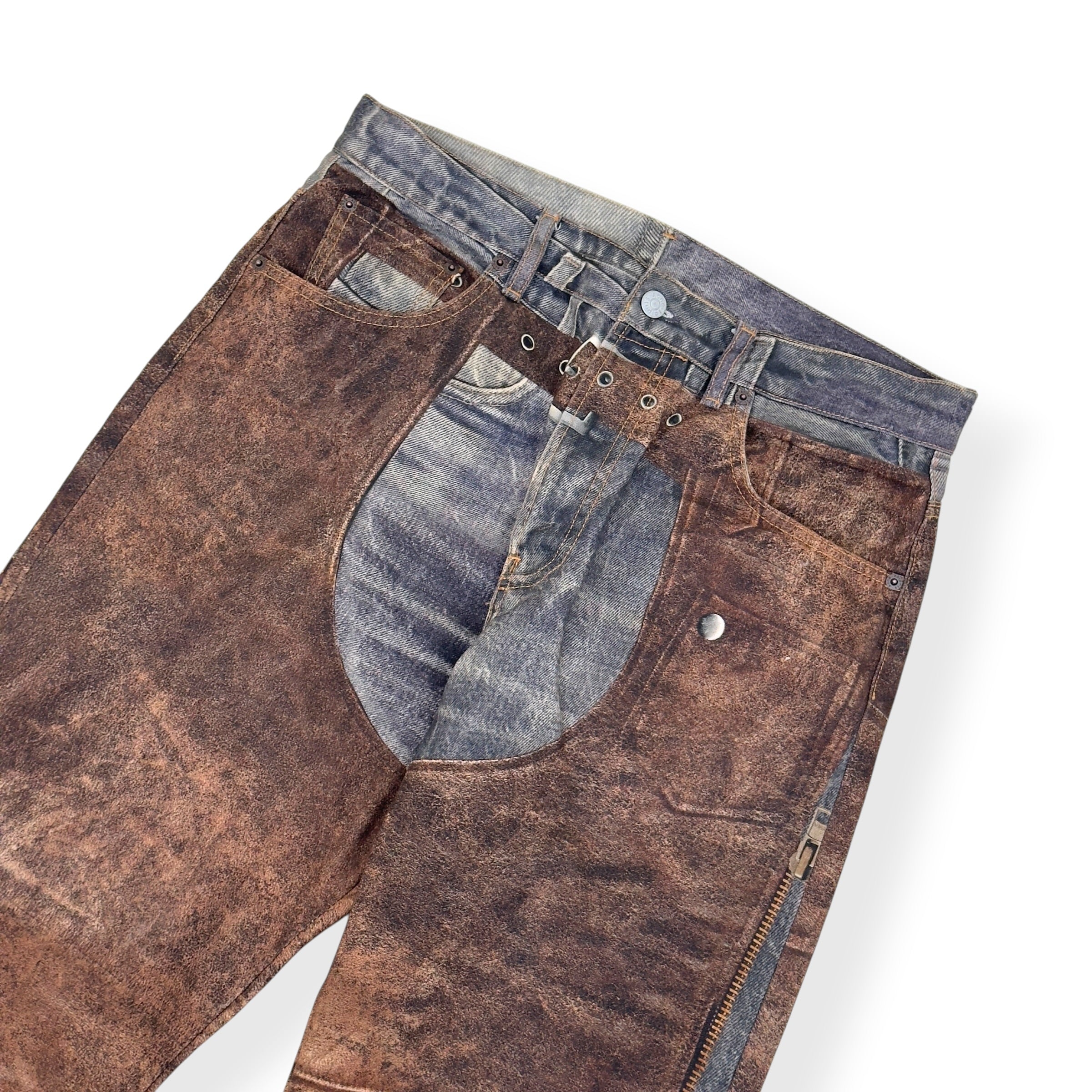 ACNE STUDIOS PRINTED CHAPS JEANS BLUE / BROWN 50 / M