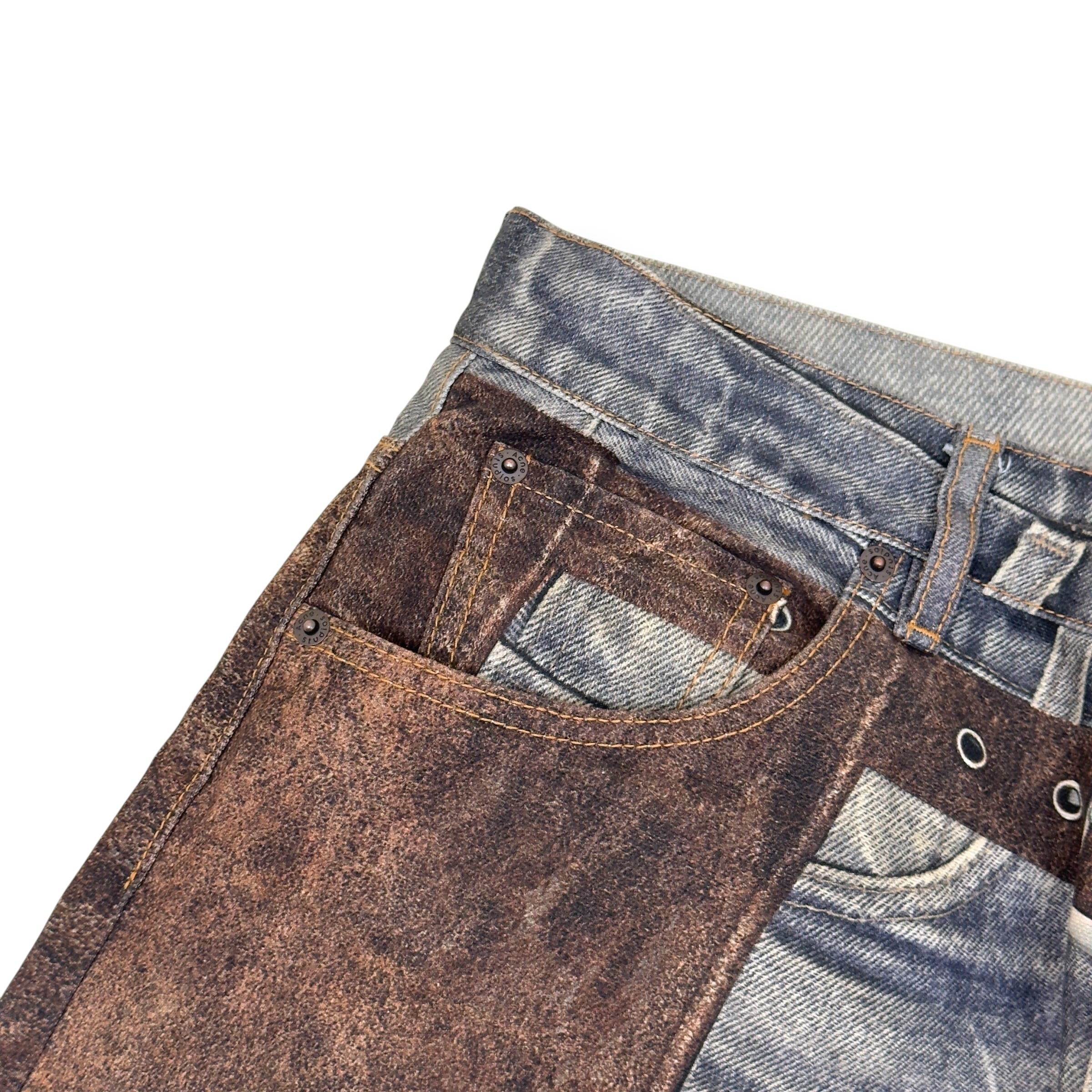 ACNE STUDIOS PRINTED CHAPS JEANS BLUE / BROWN 50 / M