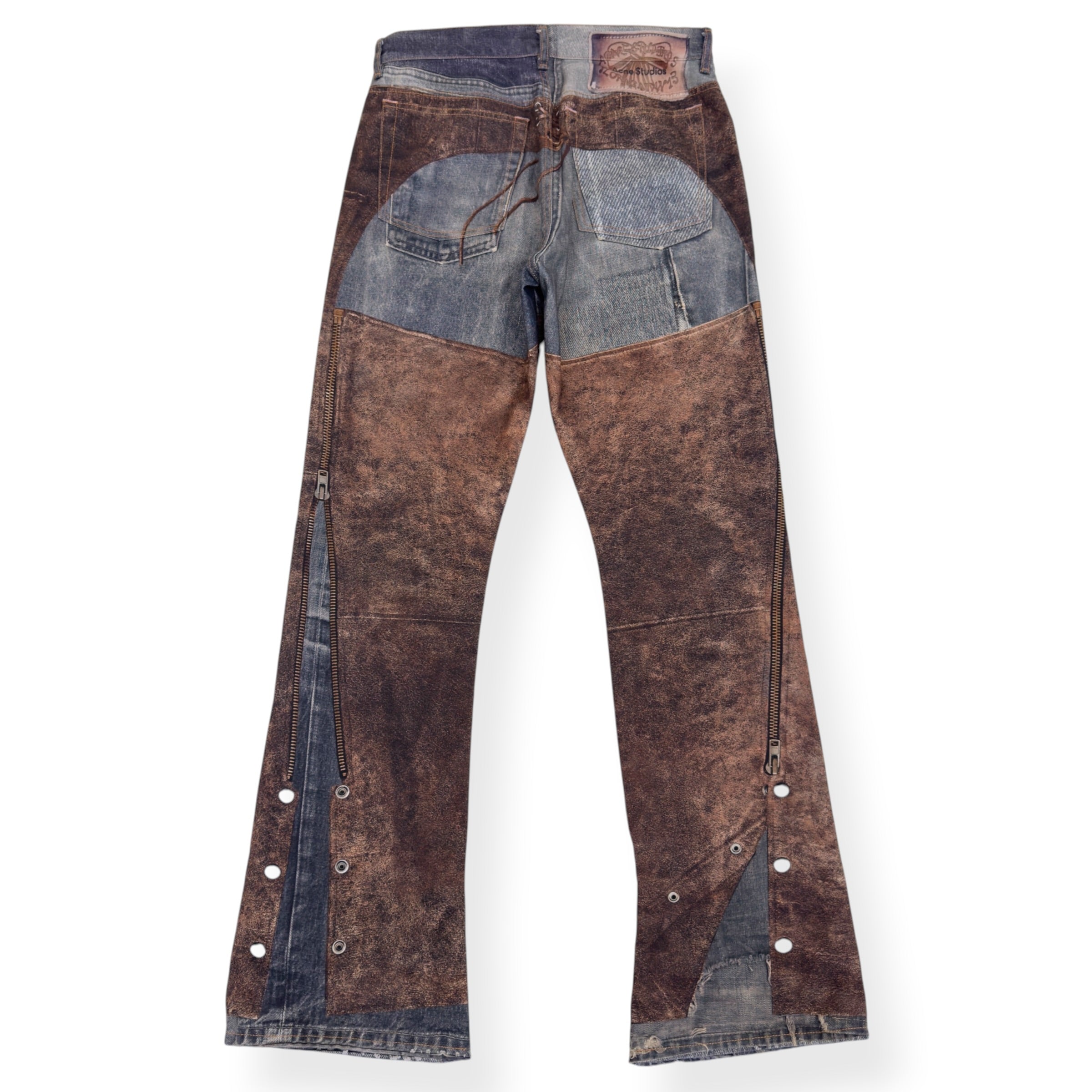 ACNE STUDIOS PRINTED CHAPS JEANS BLUE / BROWN 50 / M