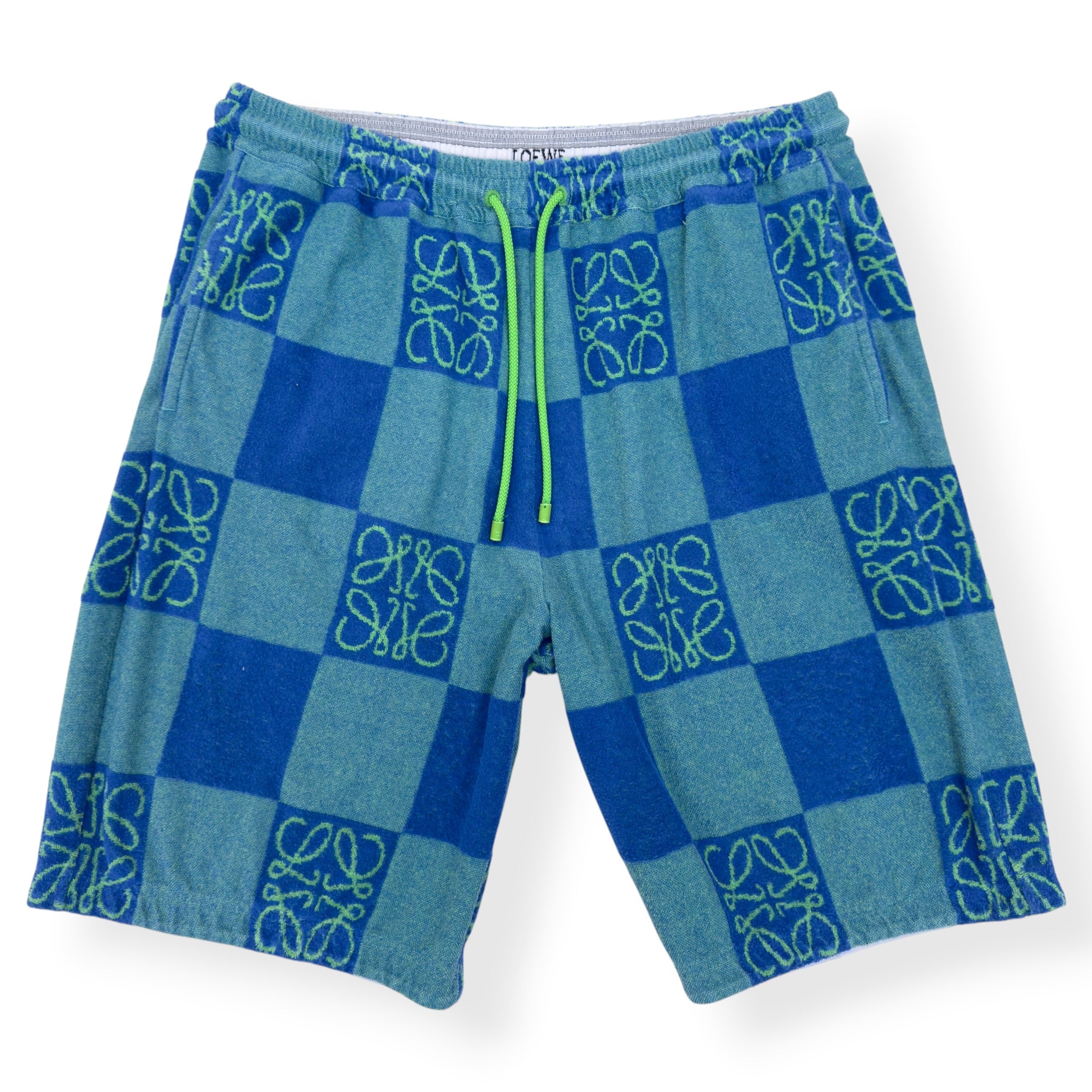LOEWE X PAULA'S IBIZA ANAGRAM CHECKERBOARD SHORTS BLUE XXL