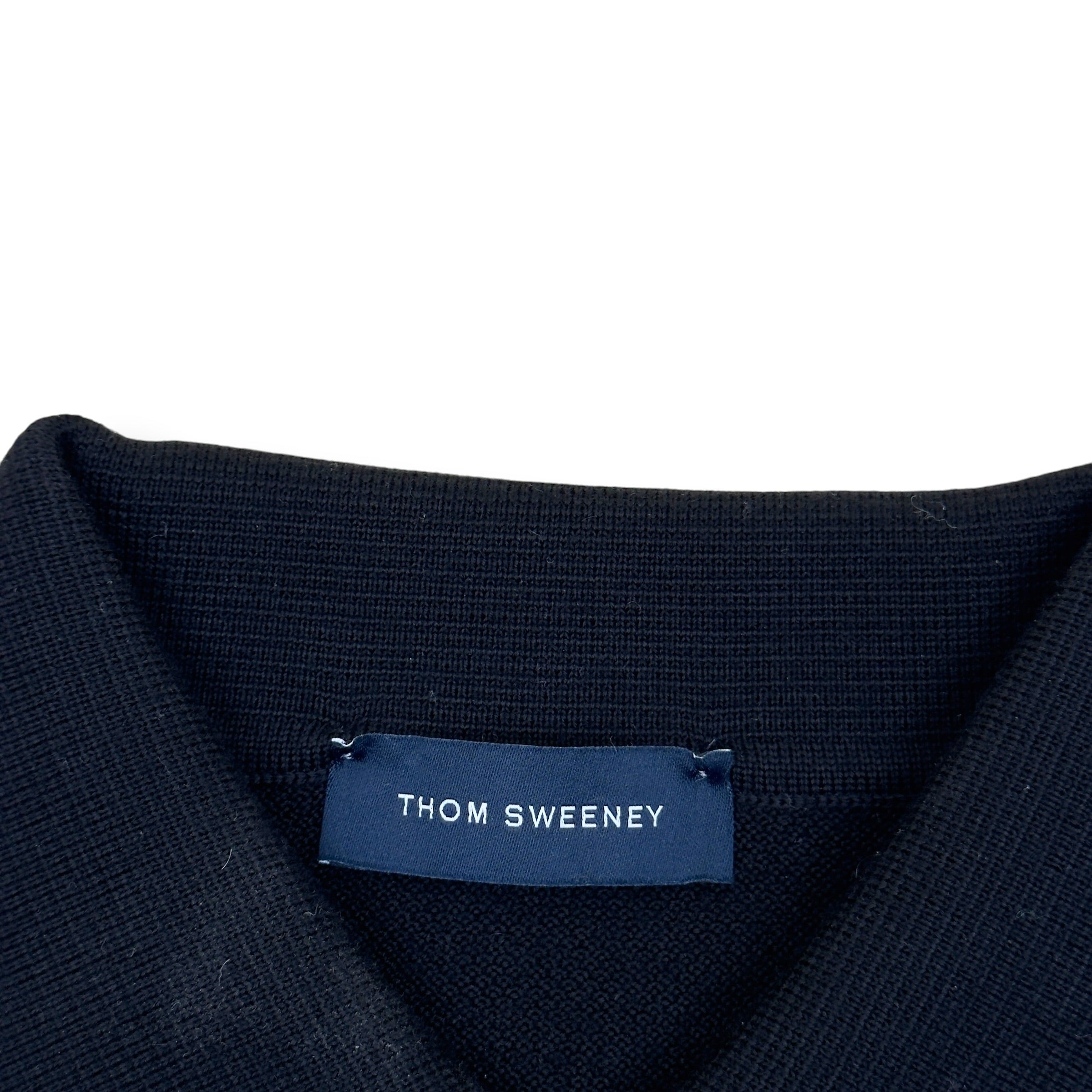 THOM SWEENEY MERINO WOOL KNITTED POLO BLACK L