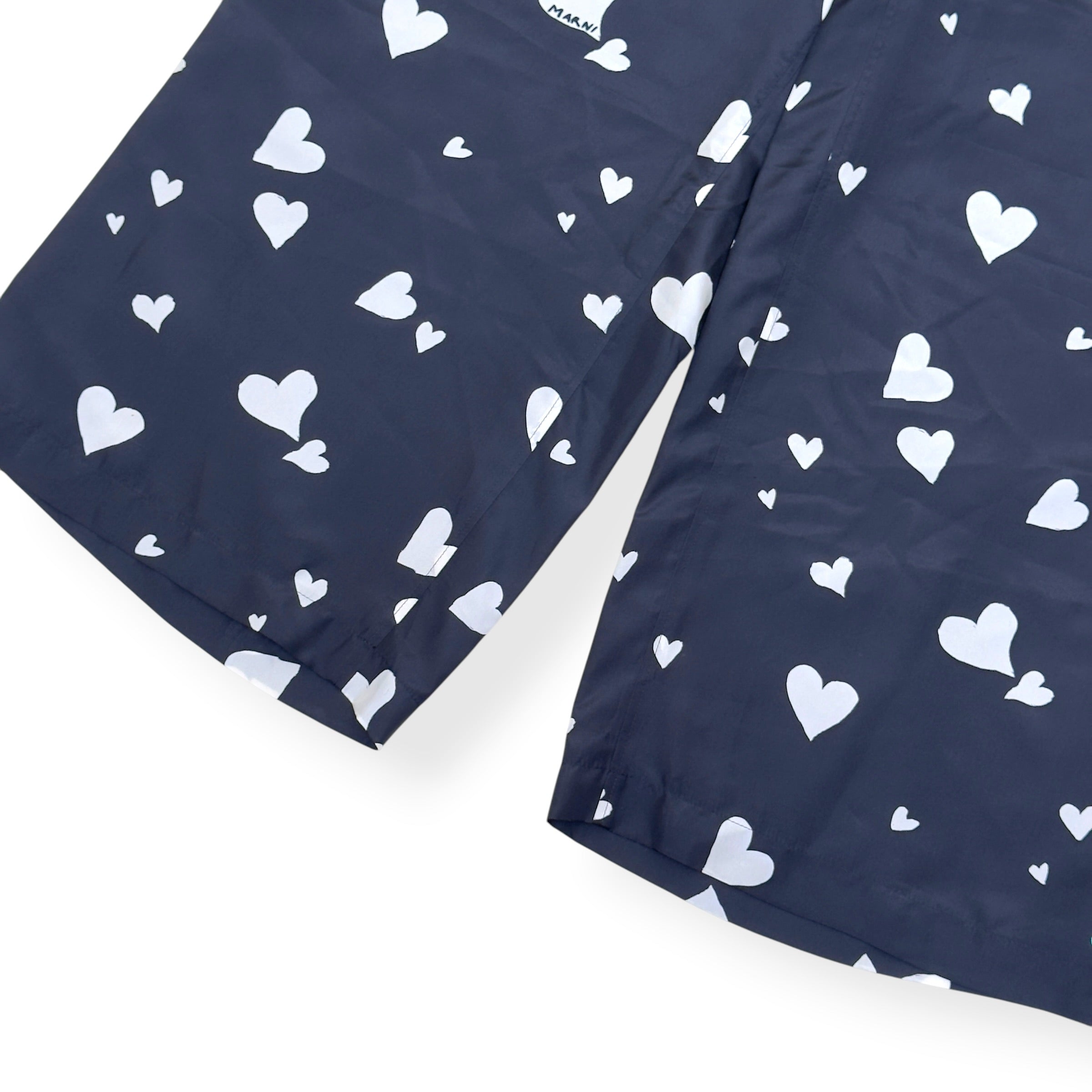 MARNI HEART PRINT SILK TROUSERS NAVY SIZE 50 / L