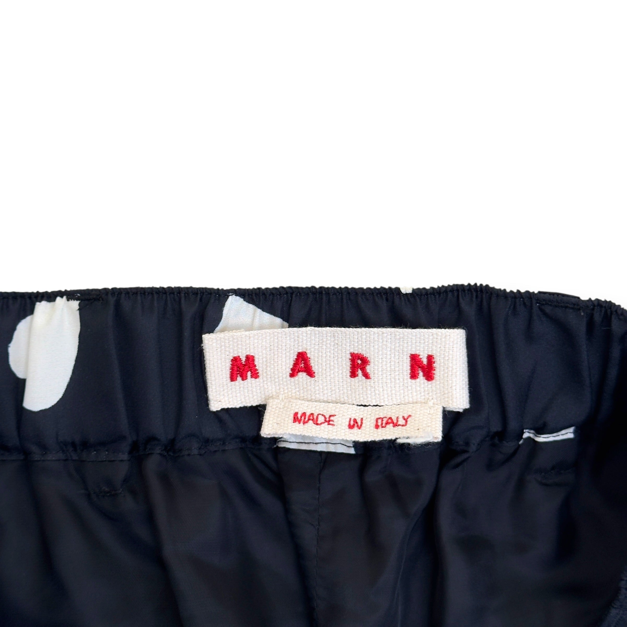 MARNI HEART PRINT SILK TROUSERS NAVY SIZE 50 / L