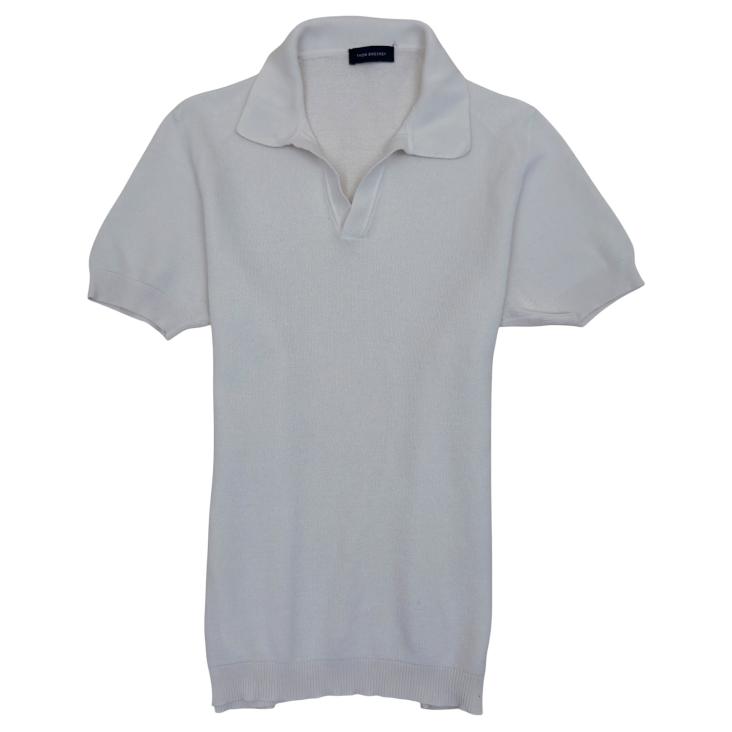 THOM SWEENEY LINEN KNITTED POLO WHITE L
