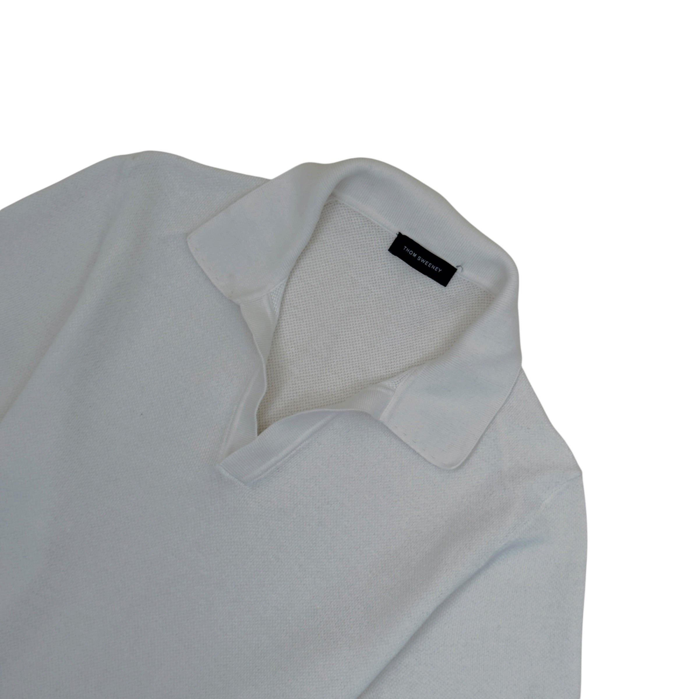 THOM SWEENEY LINEN KNITTED POLO WHITE L