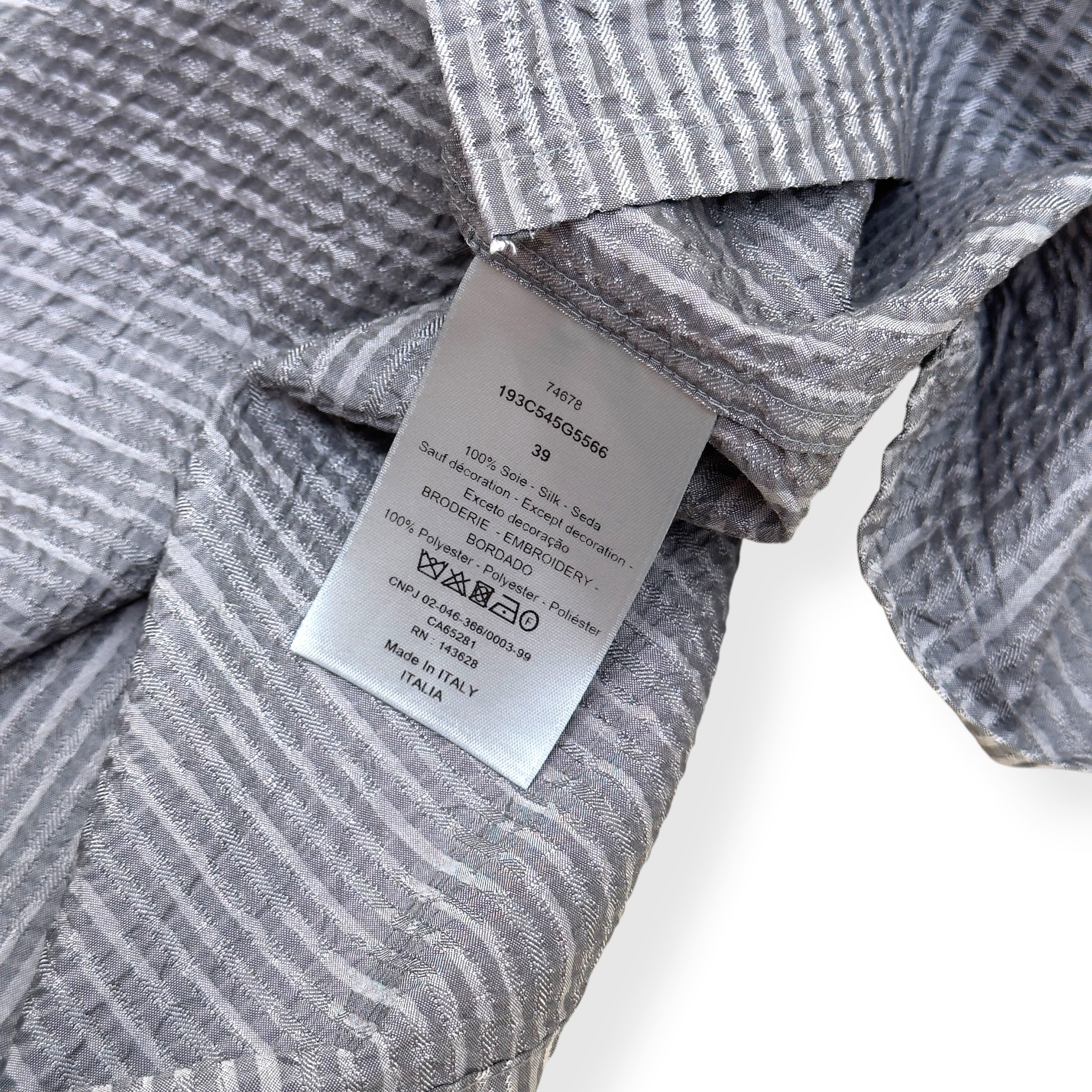 DIOR LOGO EMBROIDERED STRIPED SILK-BLEND SHIRT GREY 39 / M