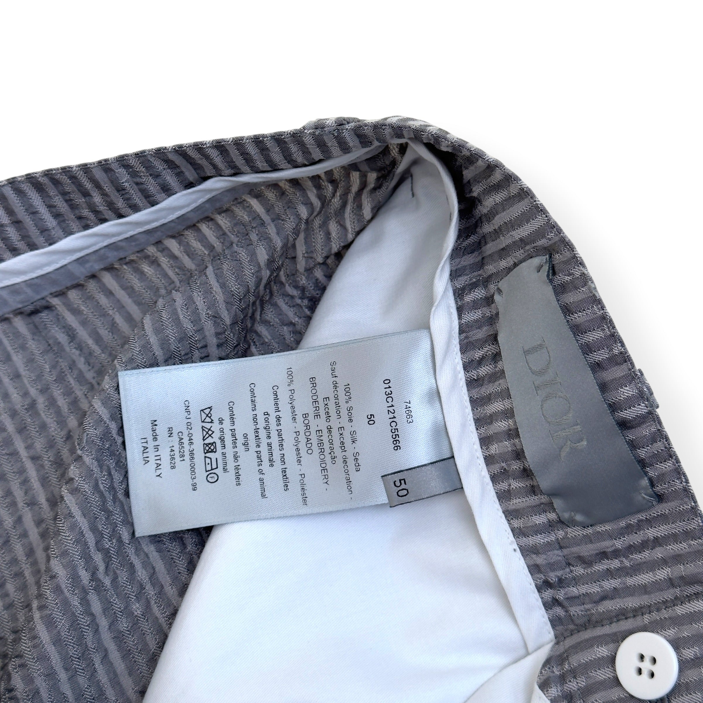 DIOR LOGO EMBROIDERED STRIPED SILK-BLEND SHORTS GREY 50 / L