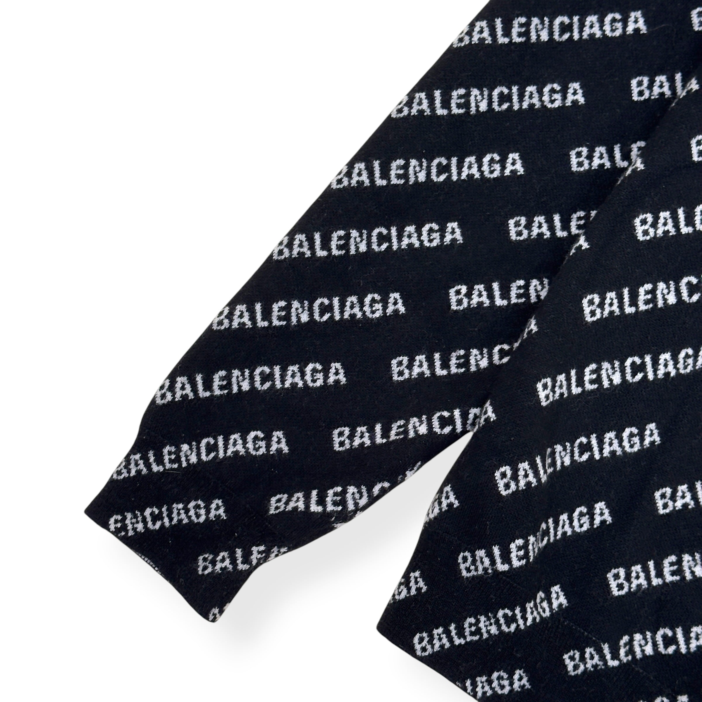 BALENCIAGA OVERSIZED ALLOVER LOGO KNIT SWEATSHIRT BLACK / WHITE S