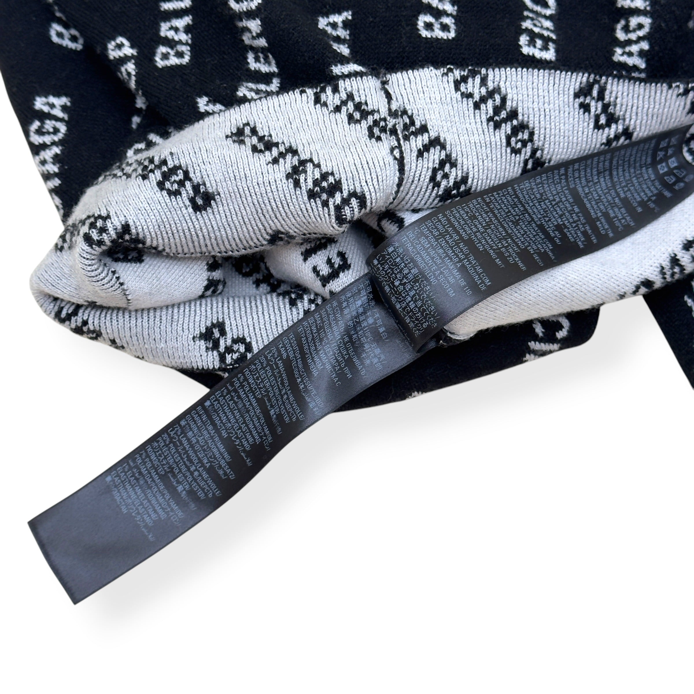BALENCIAGA OVERSIZED ALLOVER LOGO KNIT SWEATSHIRT BLACK / WHITE S