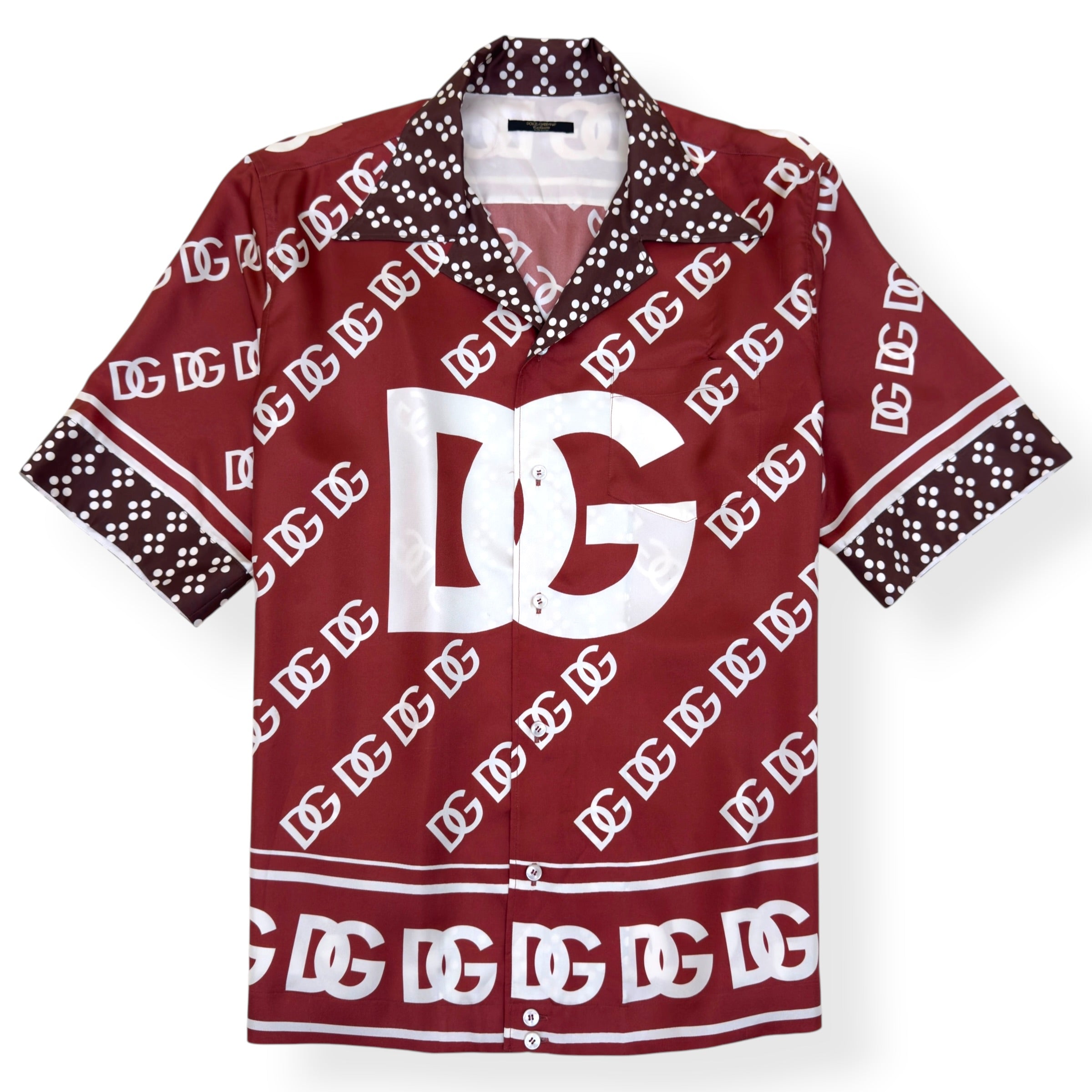 DOLCE & GABBANA DG MONOGRAM SILK SHIRT BURGUNDY 42 / L
