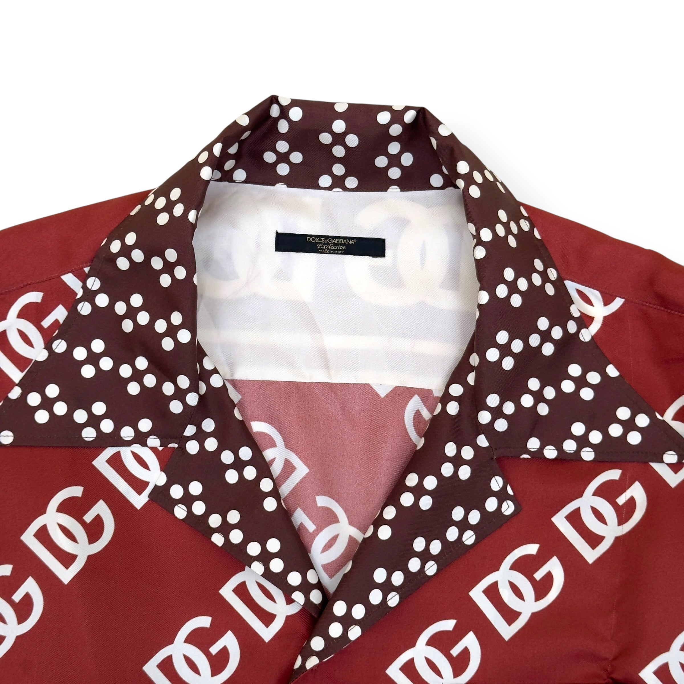 DOLCE & GABBANA DG MONOGRAM SILK SHIRT BURGUNDY 42 / L