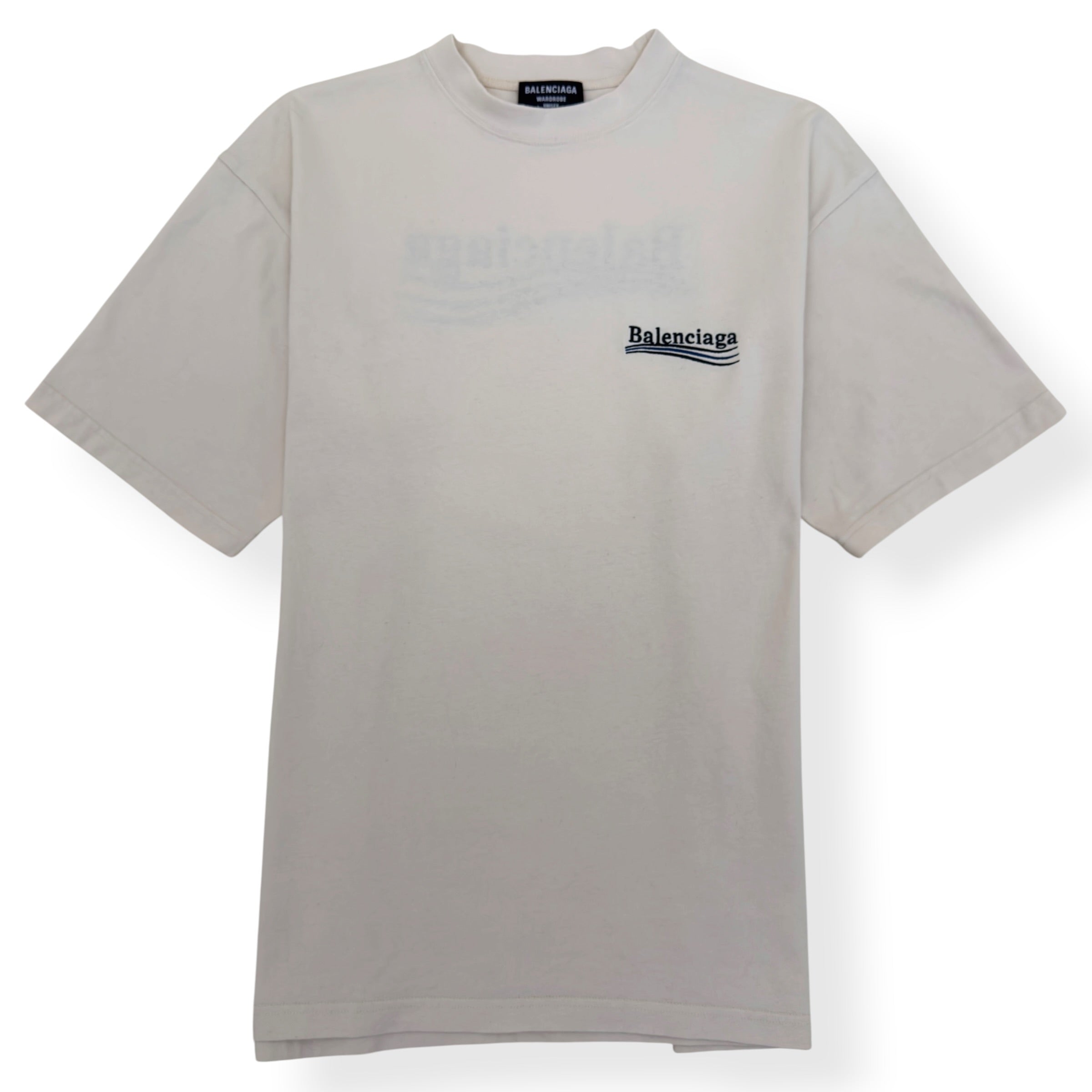 BALENCIAGA OVERSIZED POLITICAL LOGO T SHIRT ECRU S