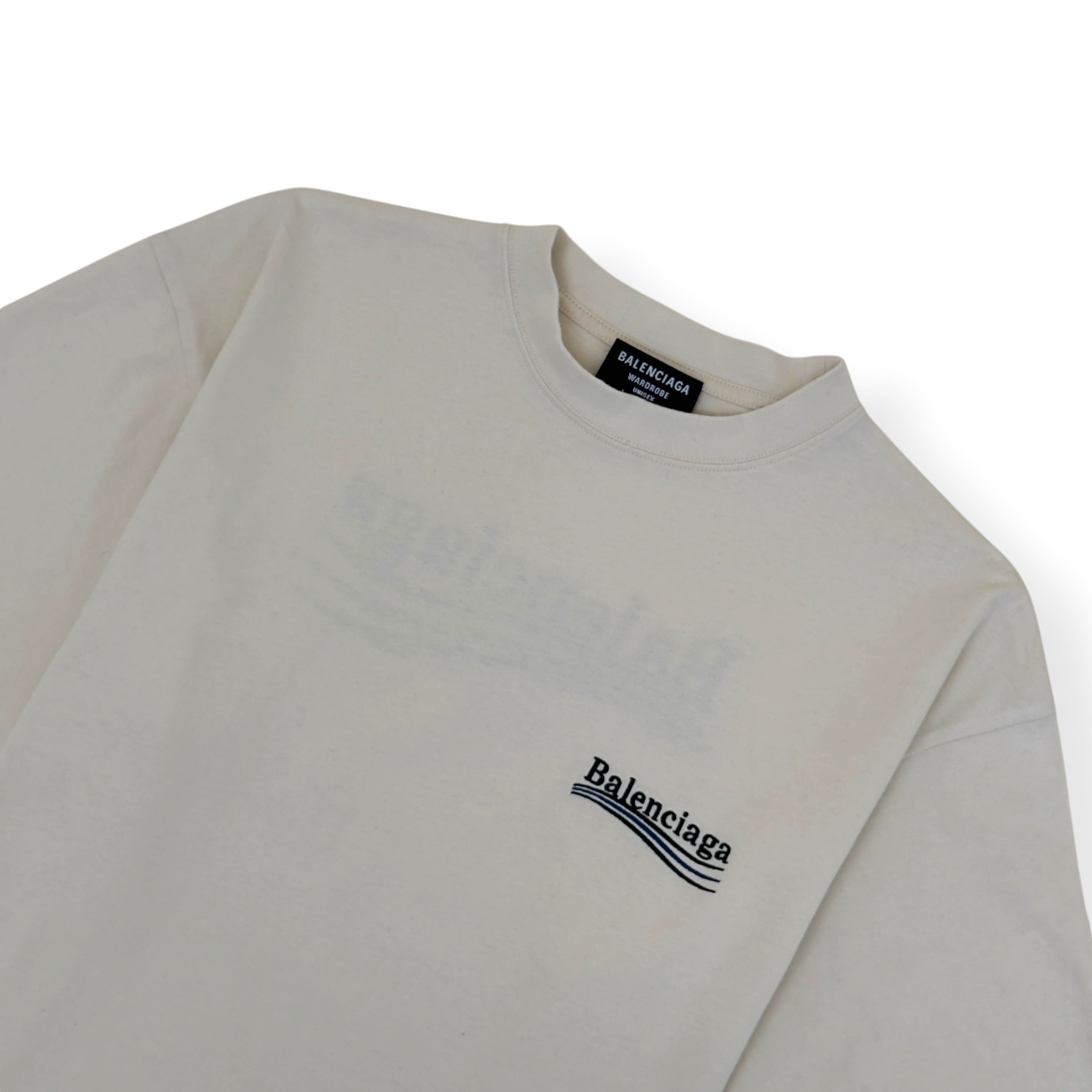 BALENCIAGA OVERSIZED POLITICAL LOGO T SHIRT ECRU S